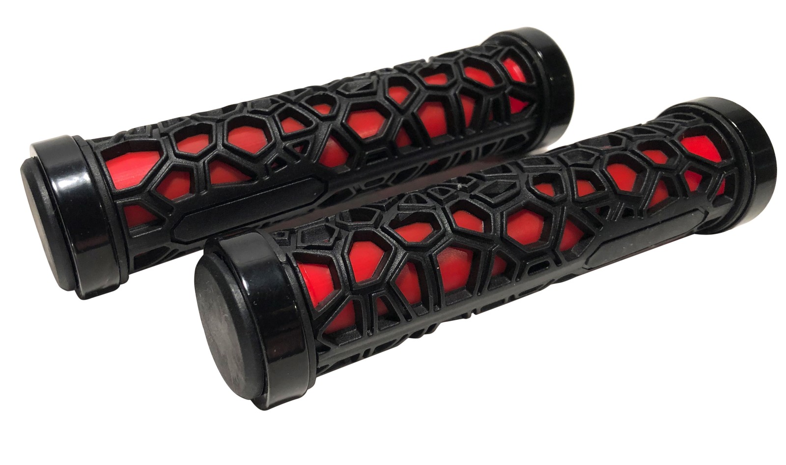 Double Lock on Red Bike Grips MTB BMX Mountain Bike Handlebar Grips w End Caps