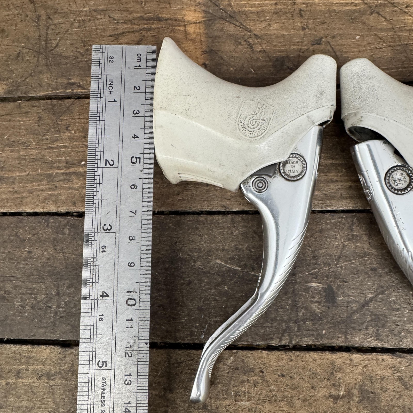 Vintage Campagnolo Brake Levers C-Record Chrous White Hoods 4-Finger Drop Bar