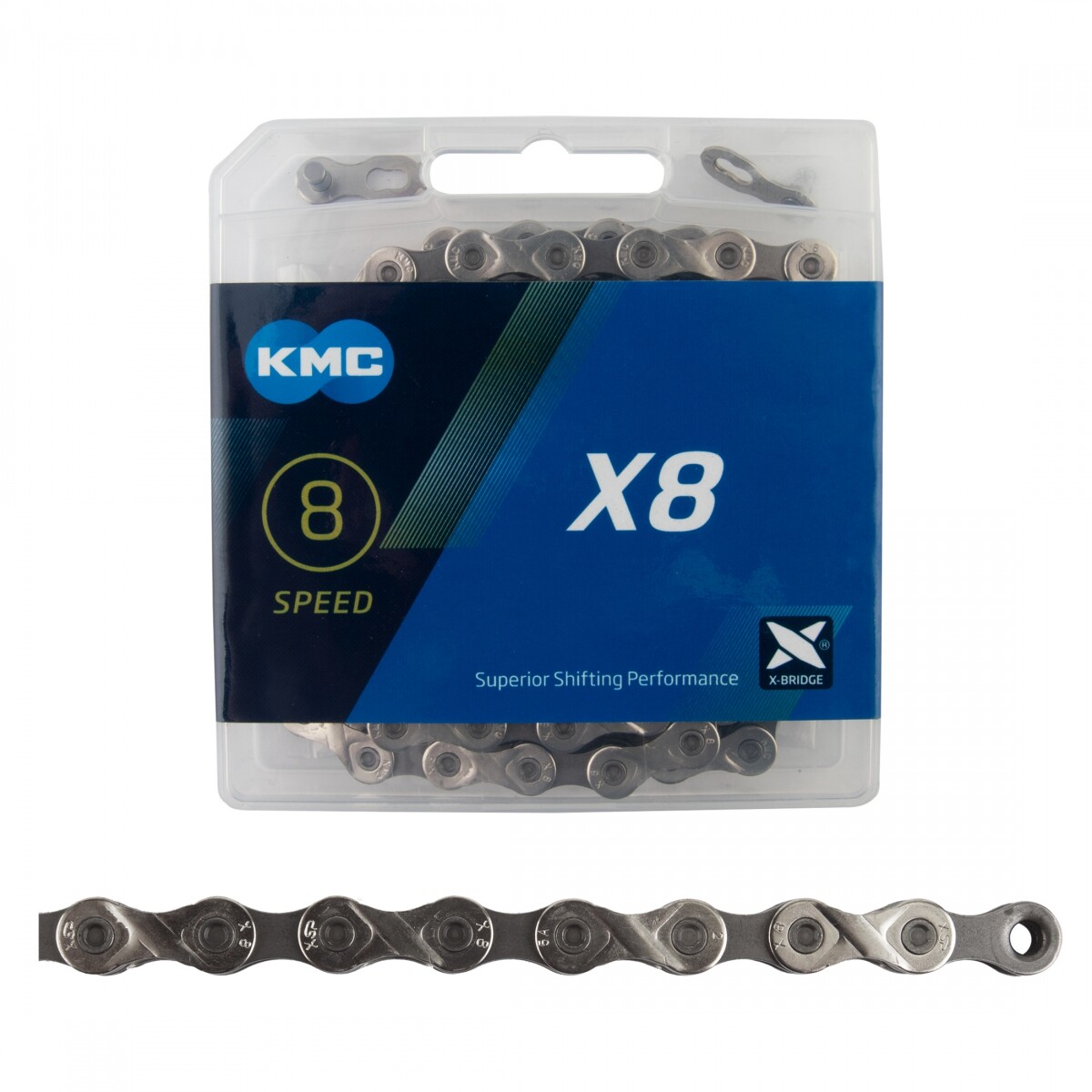 KMC X8 Chain 6/7/8 Speed Silver 116L Half Nickel Plated – New X8.93 Model