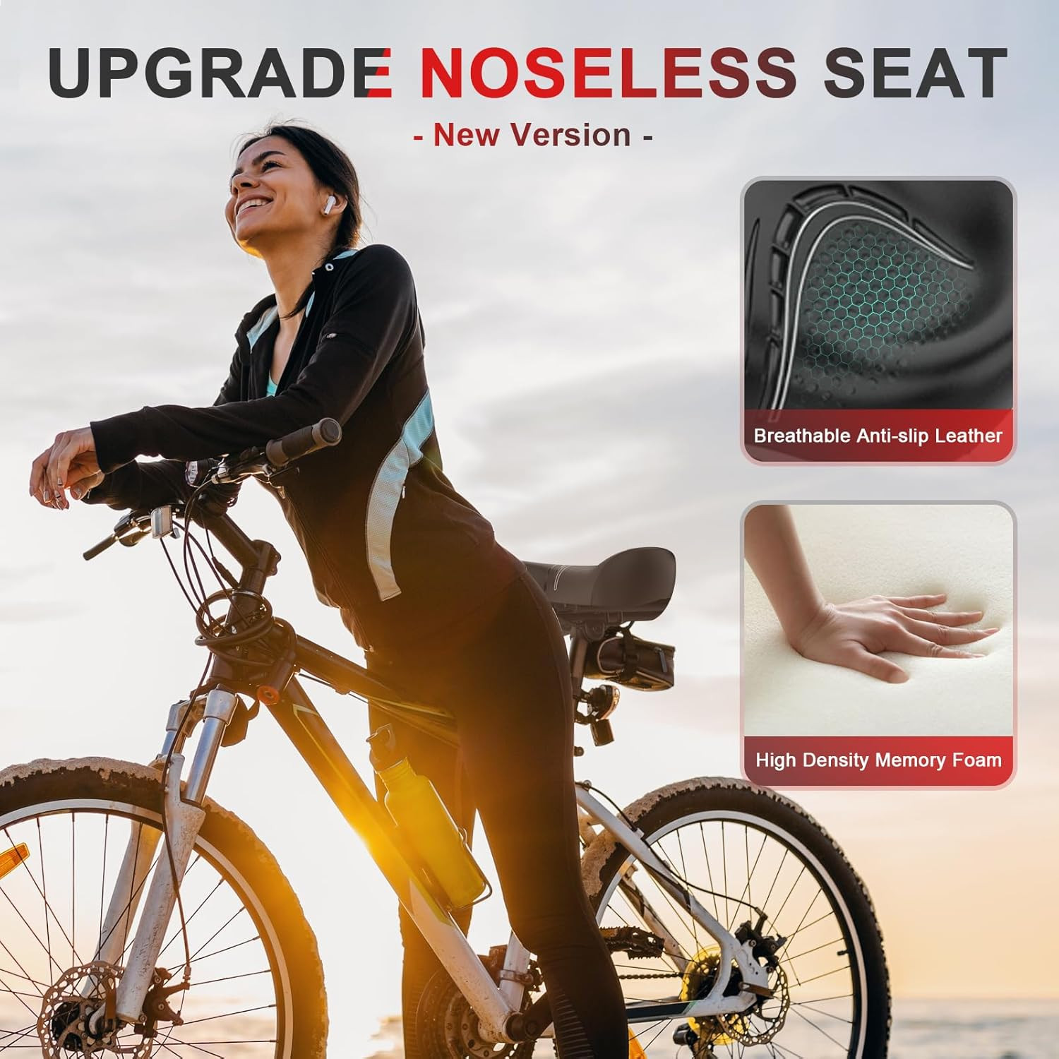 New Noseless Oversized Bike Seat, Wide Bicycle Saddle Novel Backrest Design for