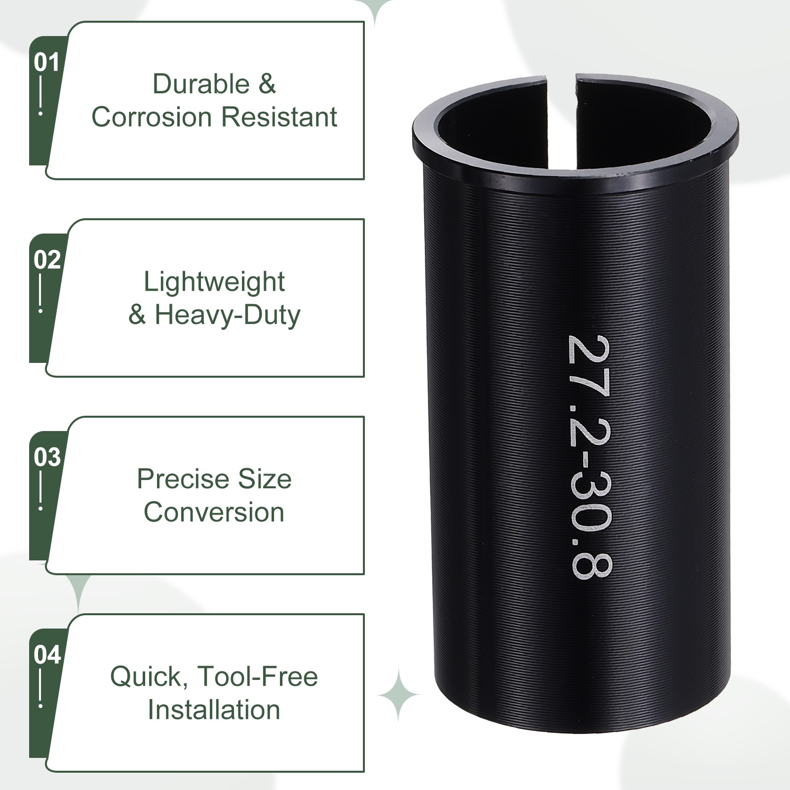Bicycle Seat Post Adapter Shim 27.2 to 30.8 mm & Alloy & Black for Road Bike
