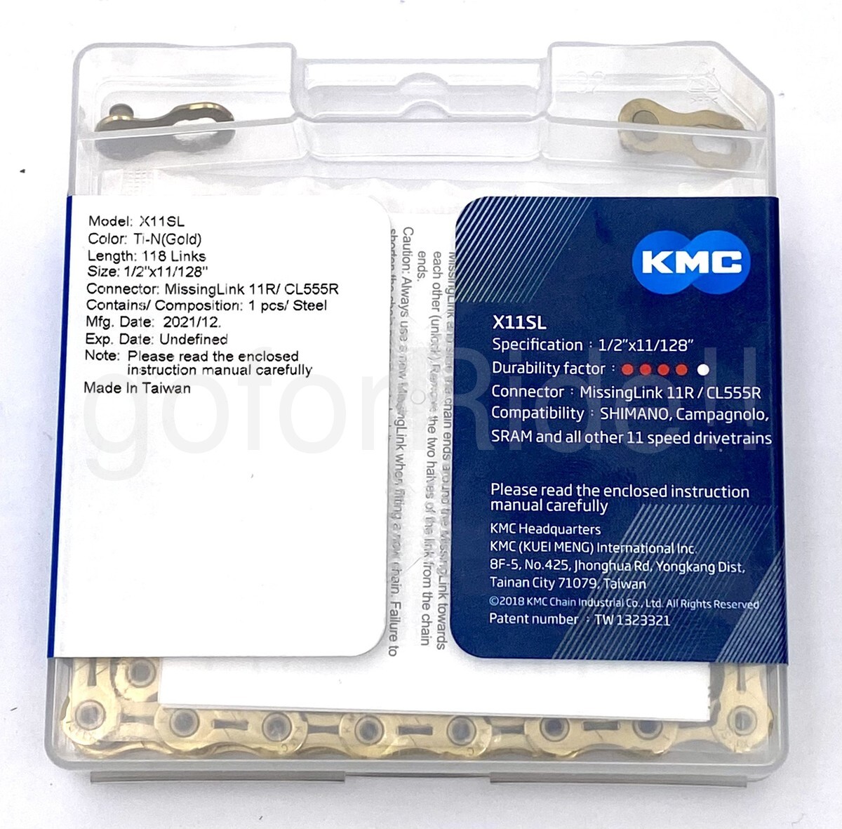 KMC X11SL Ti-N Gold Bike Chain Retail Pack 11 Speed Shimano 118 Links Gold
