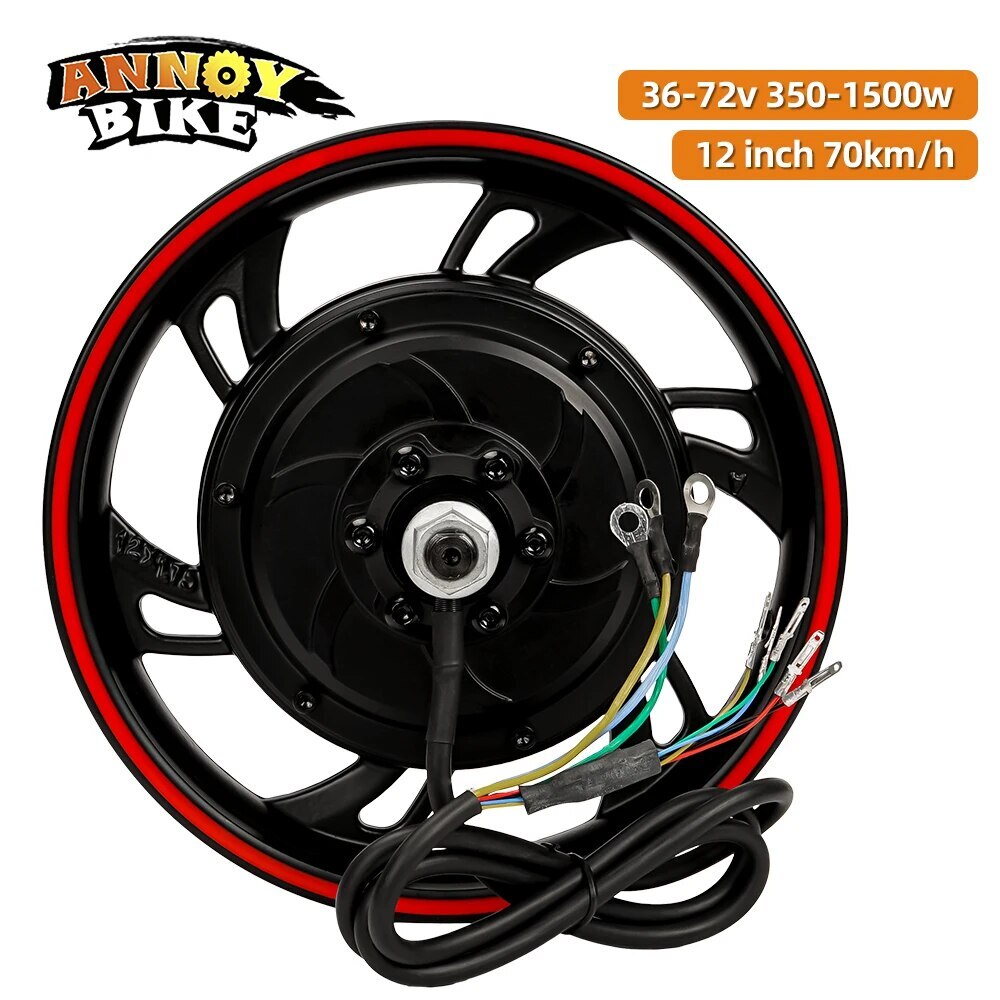 12 inch 36V48V60V72V 350-1500W Gearless Motor With Tire Disc Brake