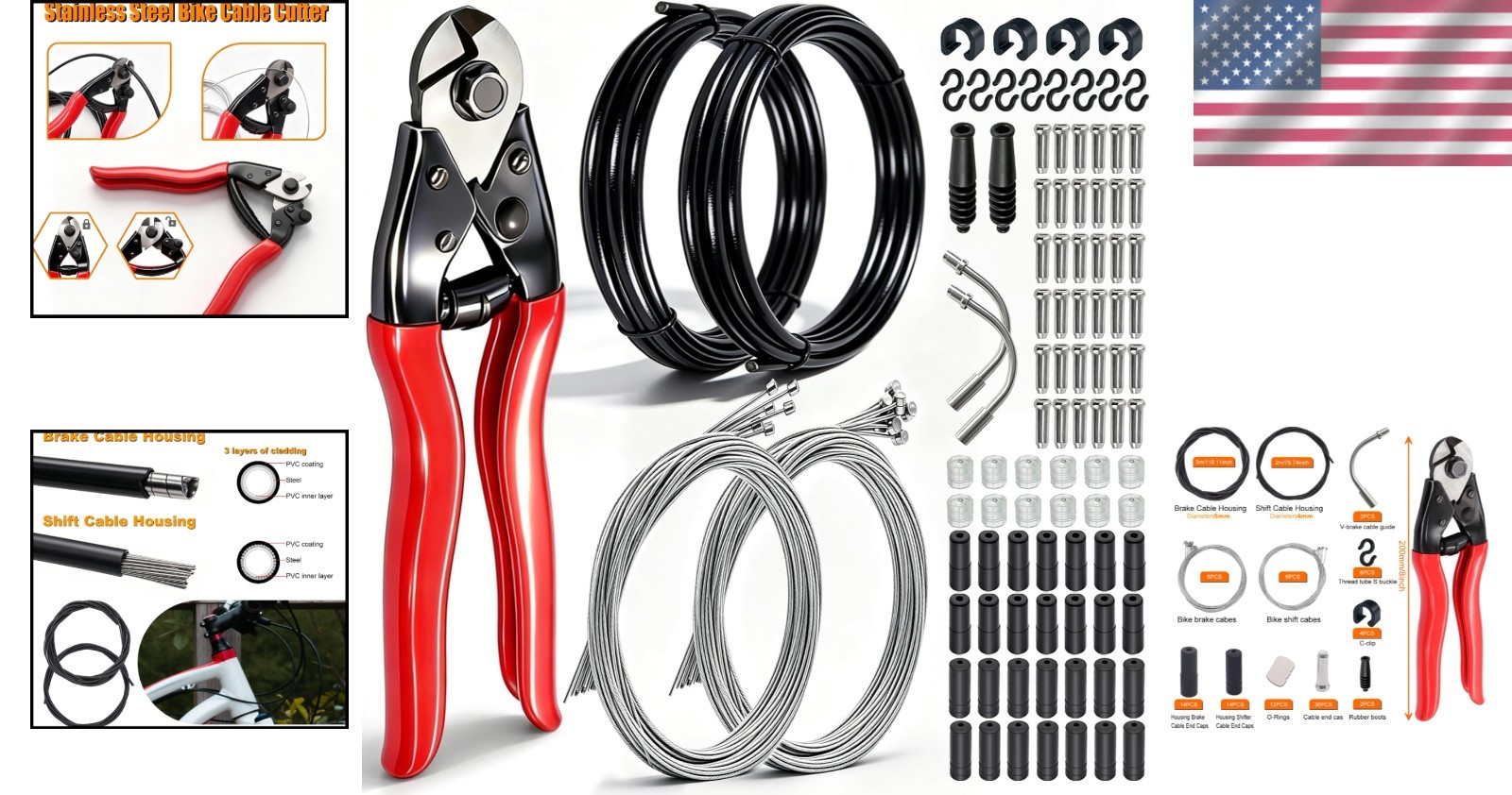 Efficient 107PCS Bike Brake and Shift Cable Kit with Precision Cutter Included