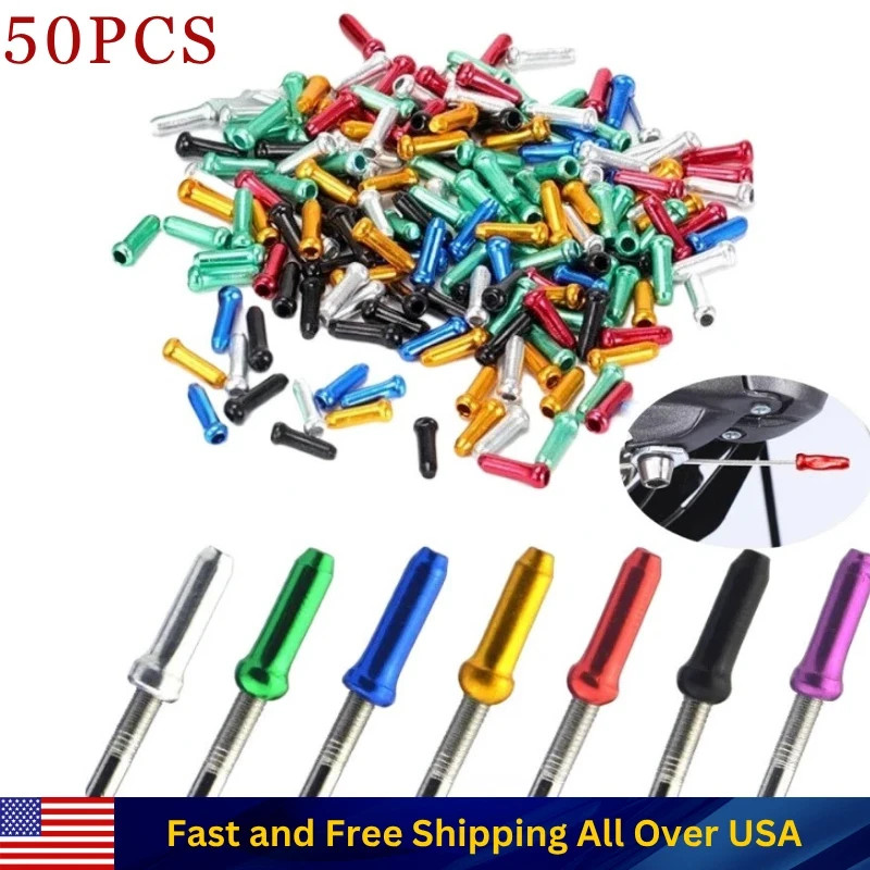 New 50 Pcs Aluminum Bike Bicycle Shifter Brake Cable Tips Caps Ends Crimps