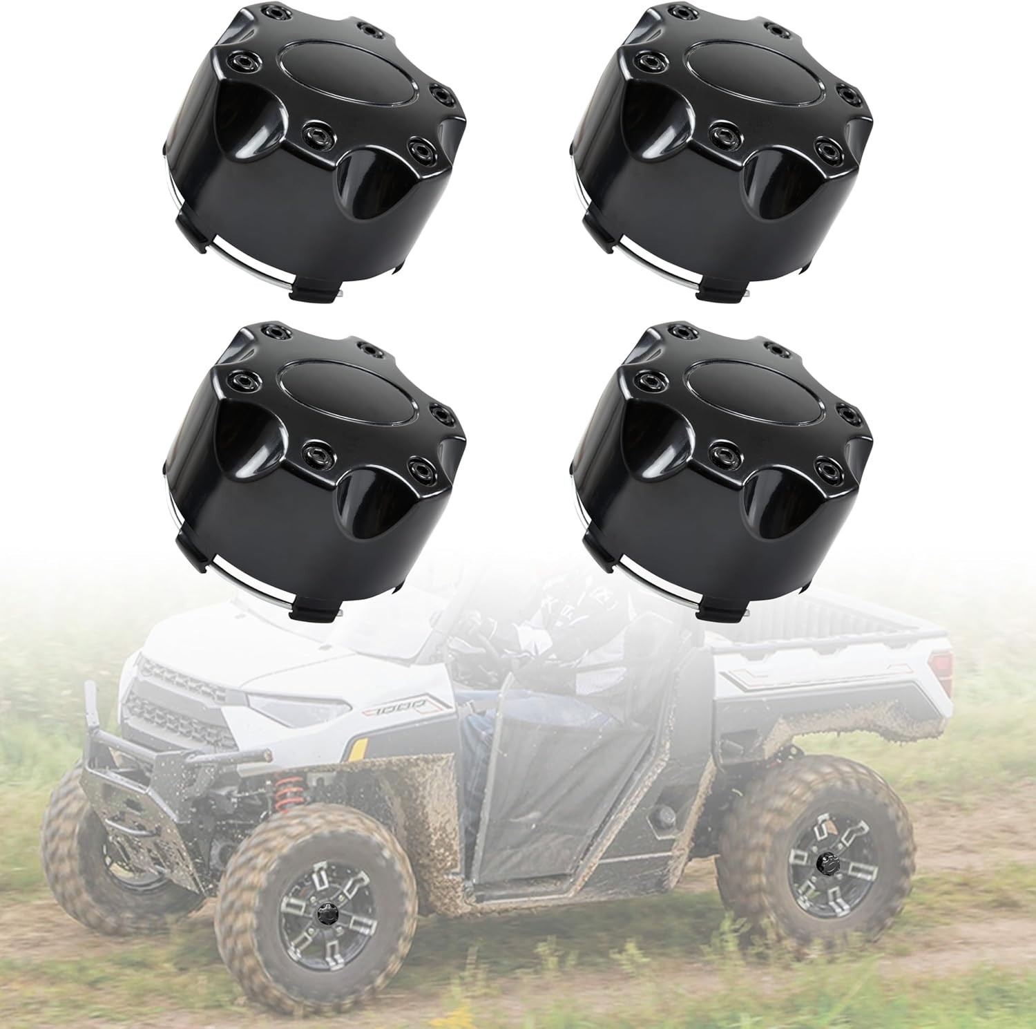 Wheel Center Caps for RZR Ranger, Black Rim 14″ Wheel Hub Cap Covers for
