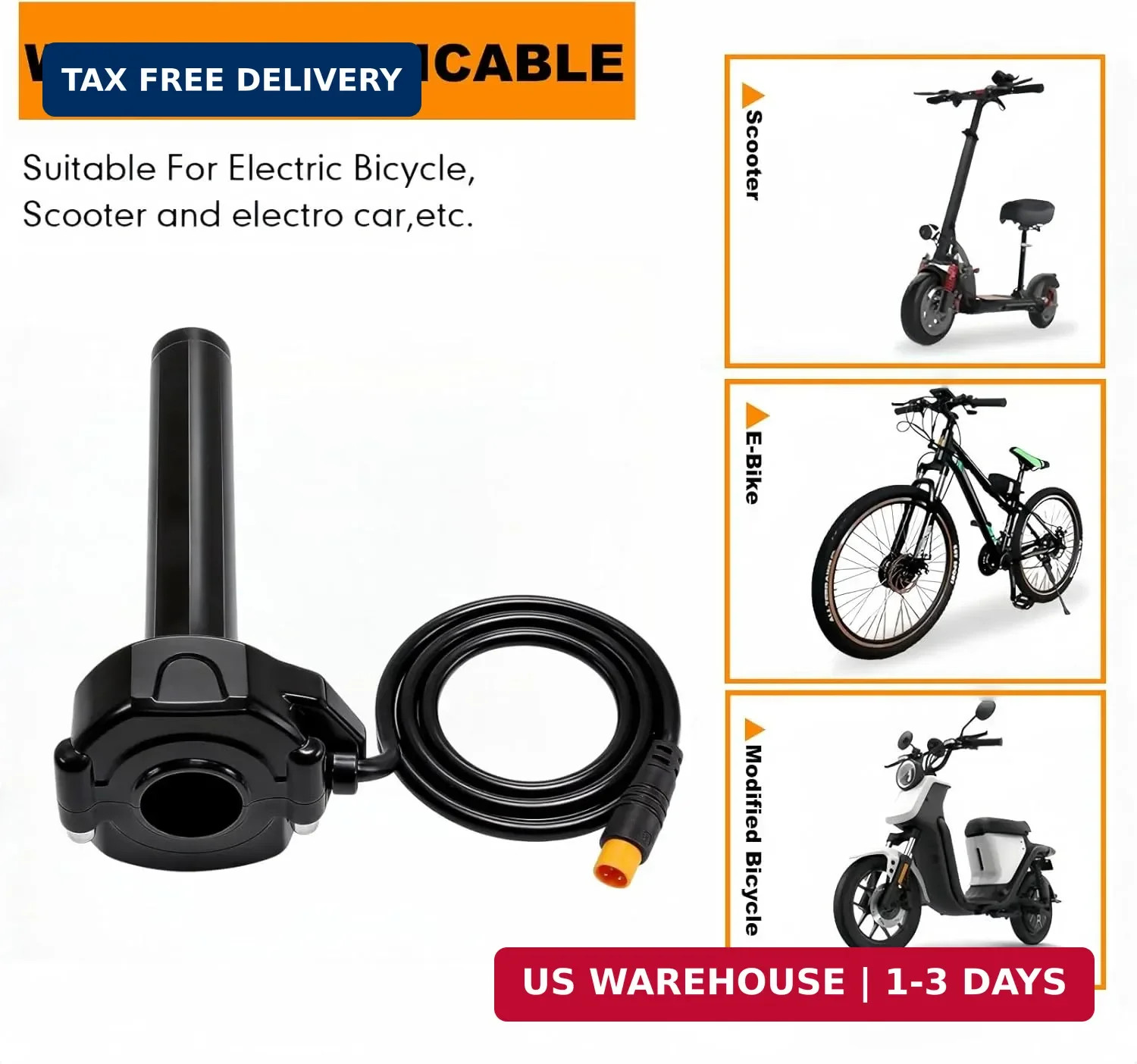 Ebike Full Twist Throttle, 3 Pin Surron Style Ebike Throttle Kit 12V-72V, Waterp