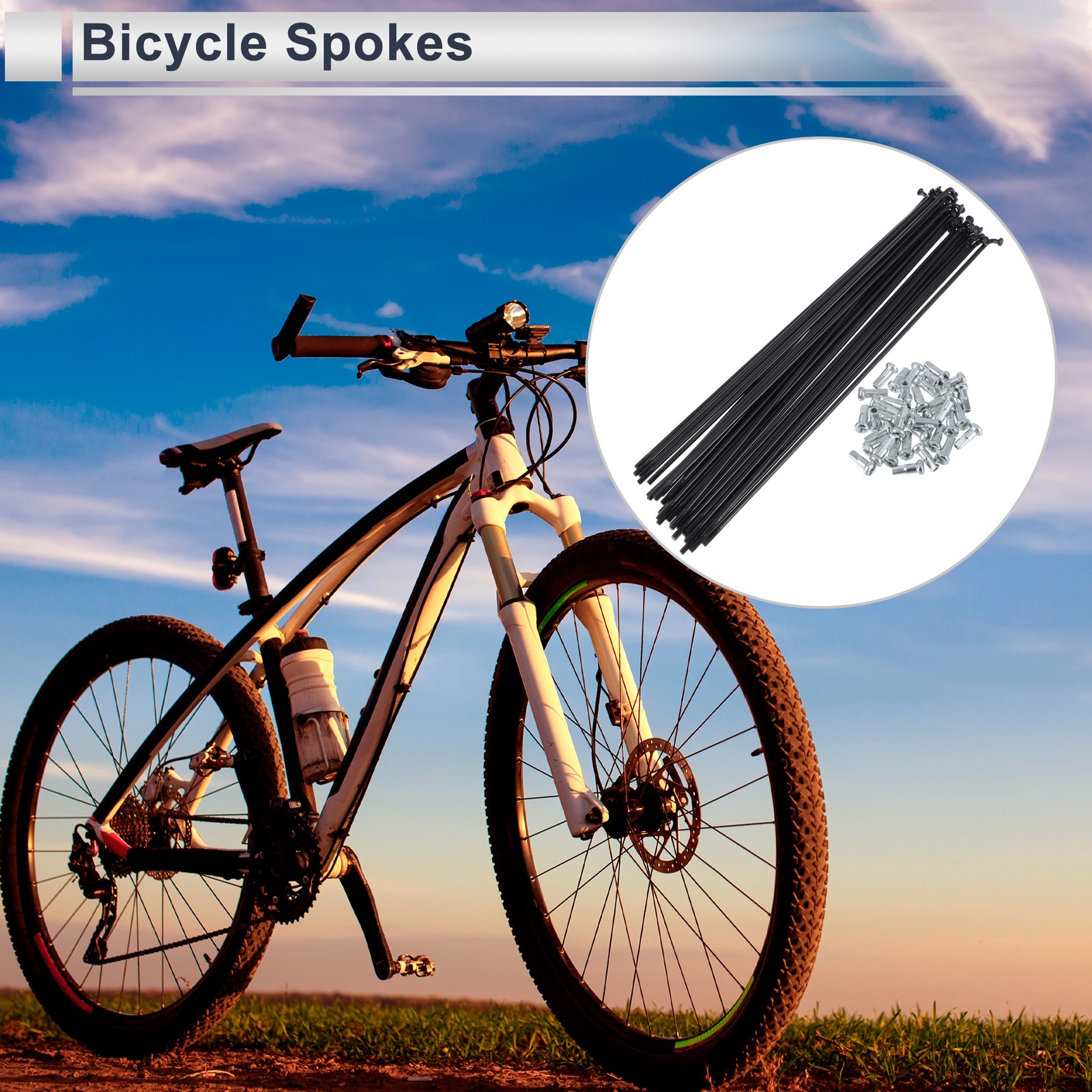 1 Set 13G 203mm Length Bicycle Spokes Nipple 45 Steel Black Universal