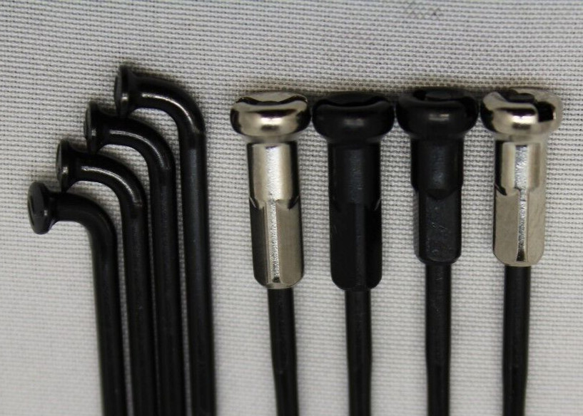 BLACK E-Bike J-Bend SINGLE BUTTED 12/13g stainless bicycle spokes w/ nipples