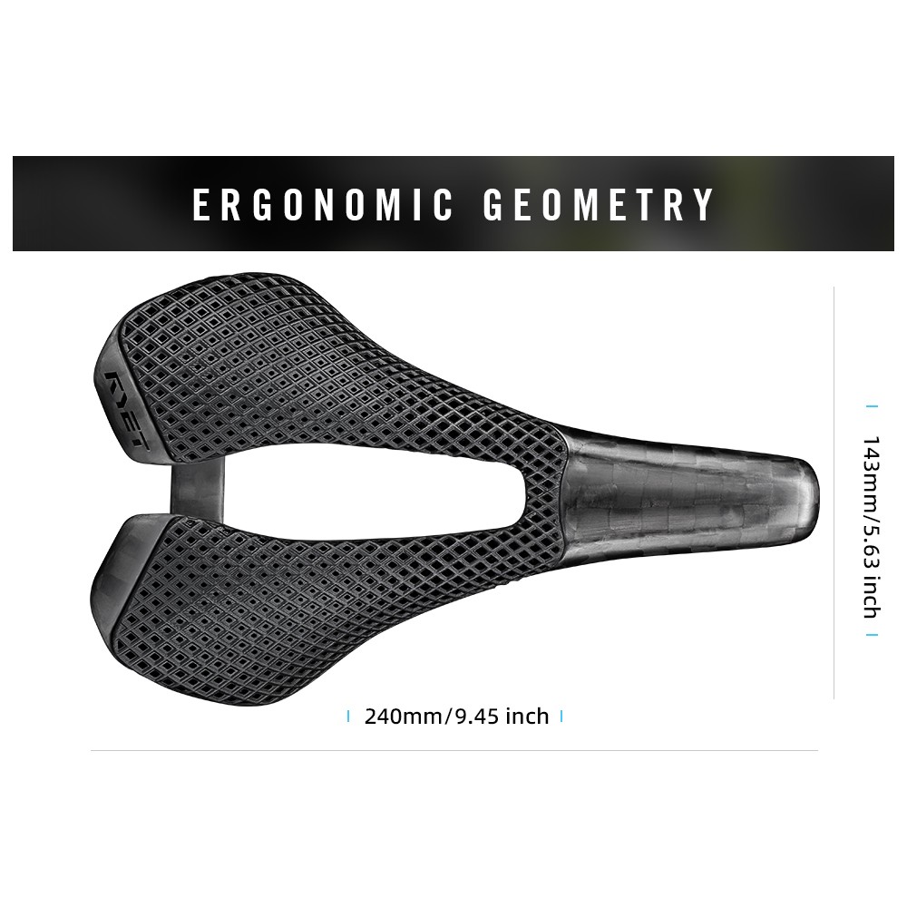 RYET Ultralight Carbon Bike Saddle 240x143mm 3D Printed Rail for Road MTB Gravel