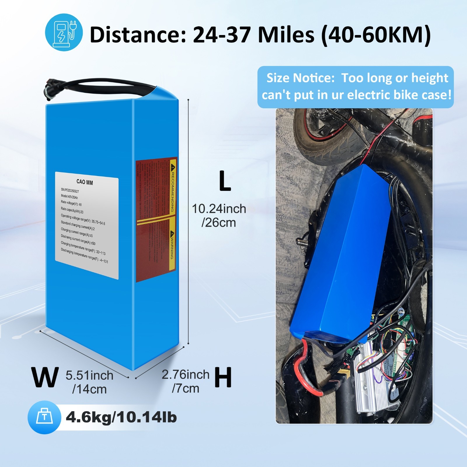 48V 20Ah ebike Battery Lithium Li-ion battery for electric bicycle 0-1200W Motor