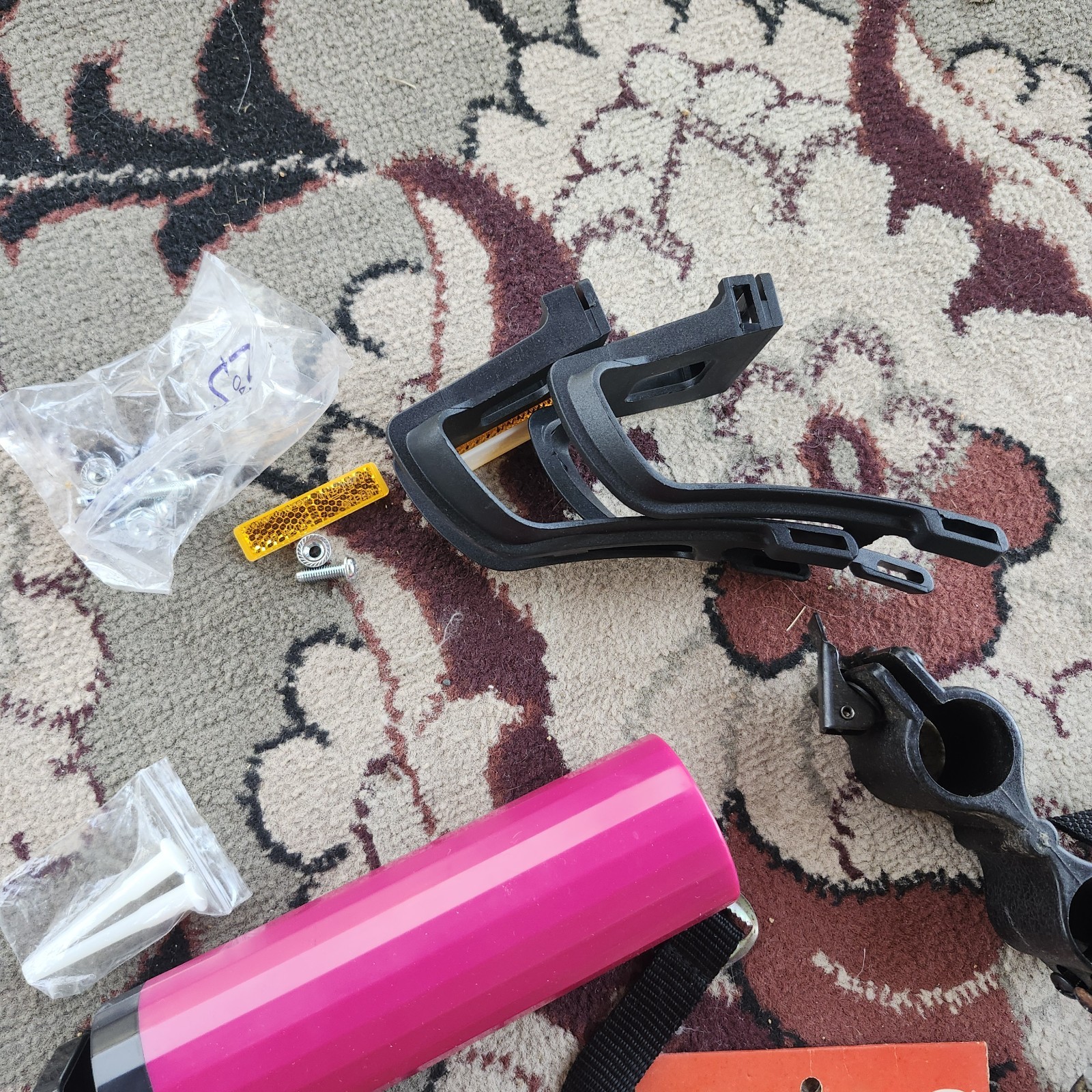 Lot of bicycle Supplies repairs pump pedals straps maps, reflectors, helmet pads