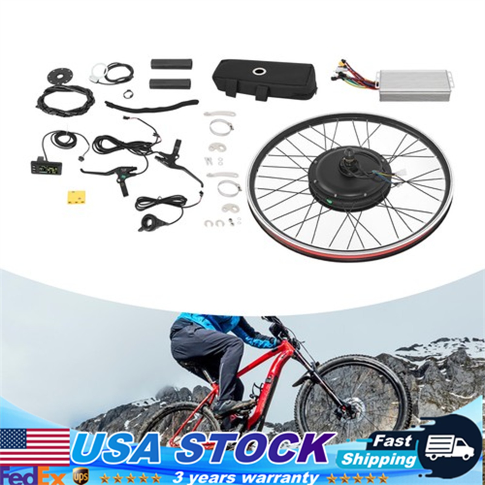 48V 2000W E-Bike Conversion Kit Rear Wheel 27.5 Inch LCD Display 330LBS 43.5MPH