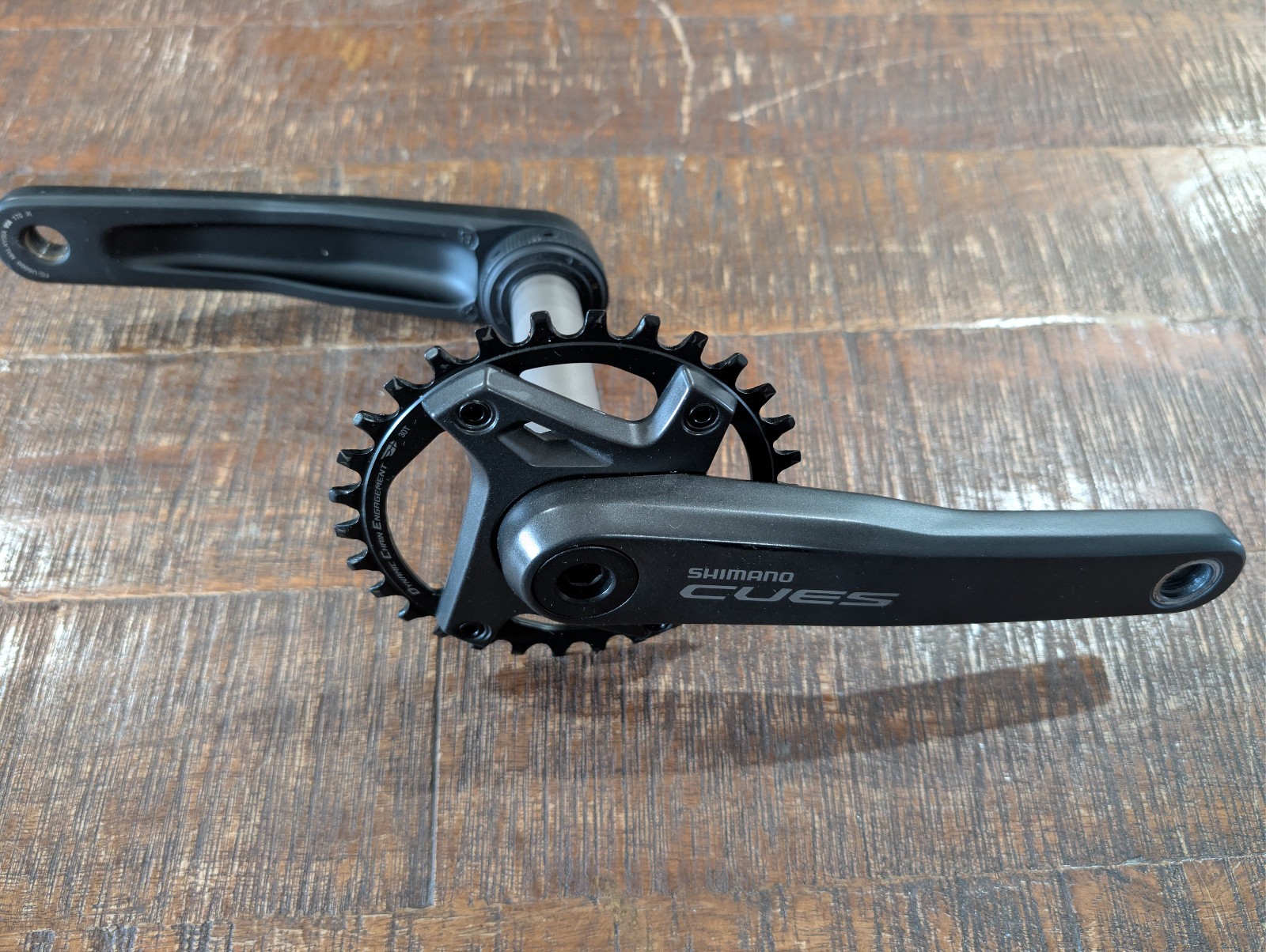 Used Shimano CUES U6000 crankset, 30T 96bcd asym, 55mm chainline, 170mm length
