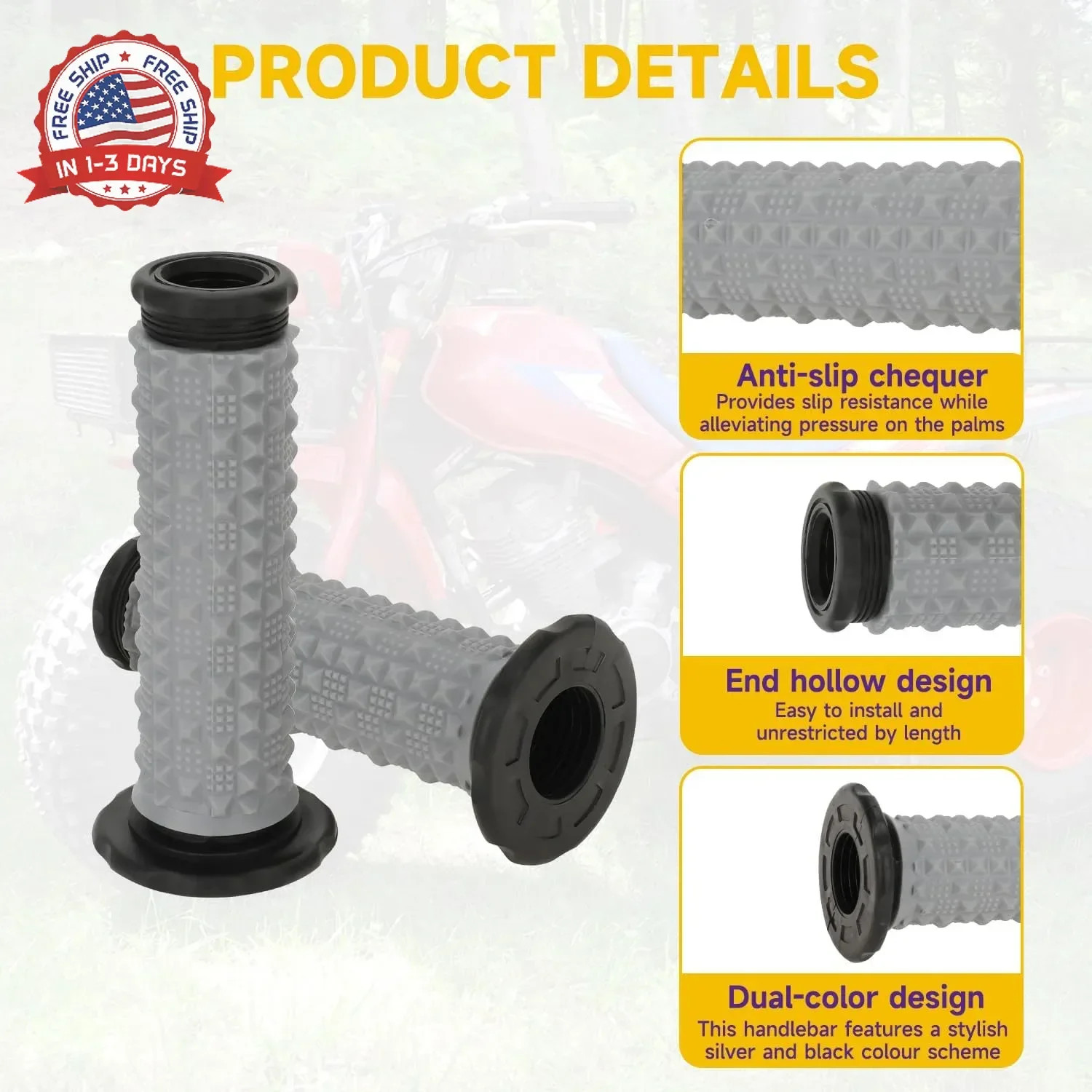 HIAORS 7/8″ 22mm ATV Handlebar Grips Replacement for Arctic Cat 250 Polaris Spor