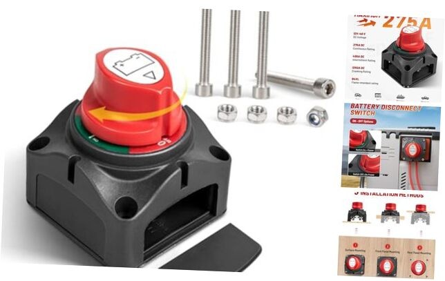 On-Off Battery Switch DC 12V-48V 275A, Heavy Duty Marine Power On-Off Switch