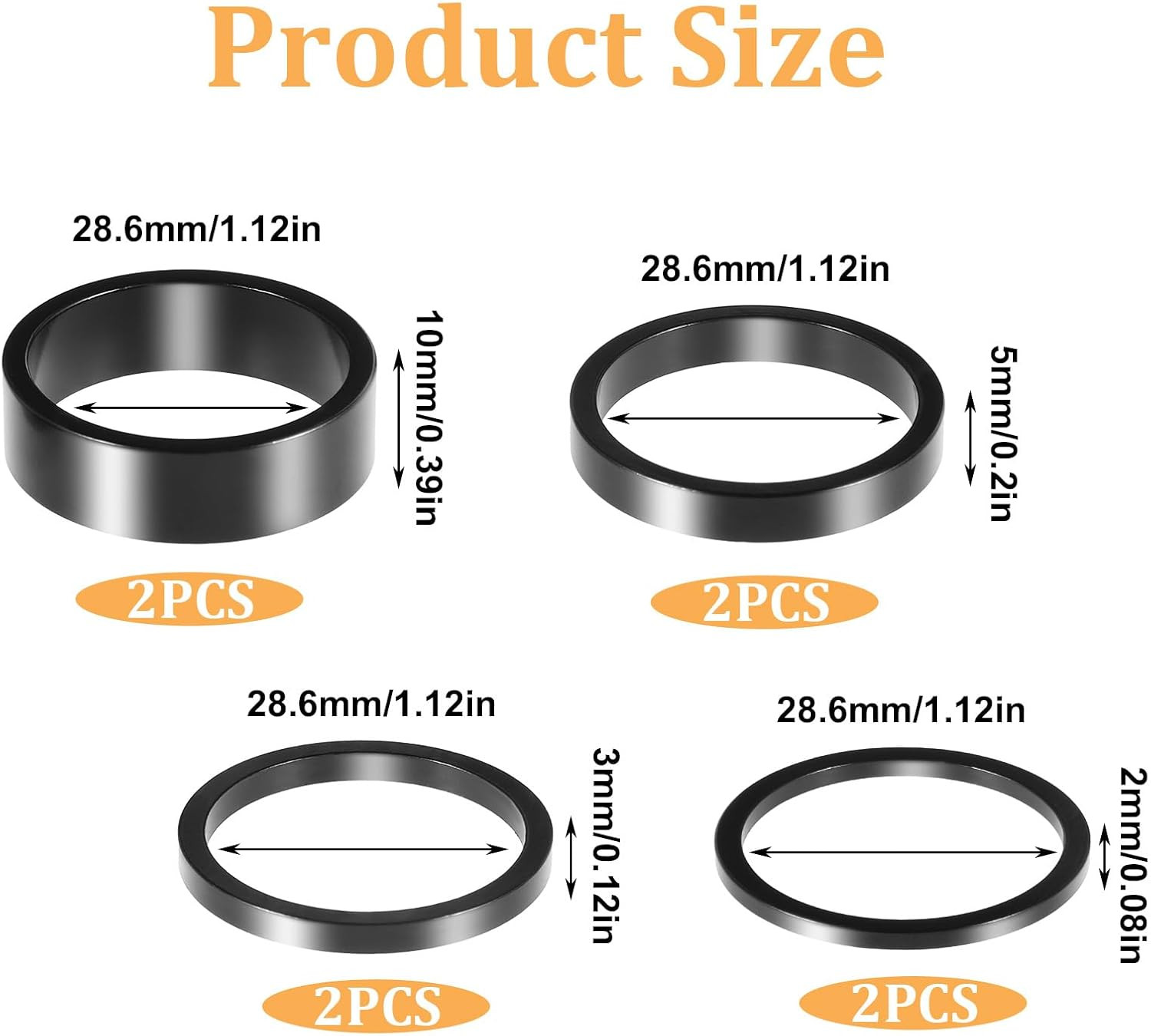 Aluminium Alloy Bicycle Headset Spacer Set, 8 PCS for 1 1/8-Inch Stem