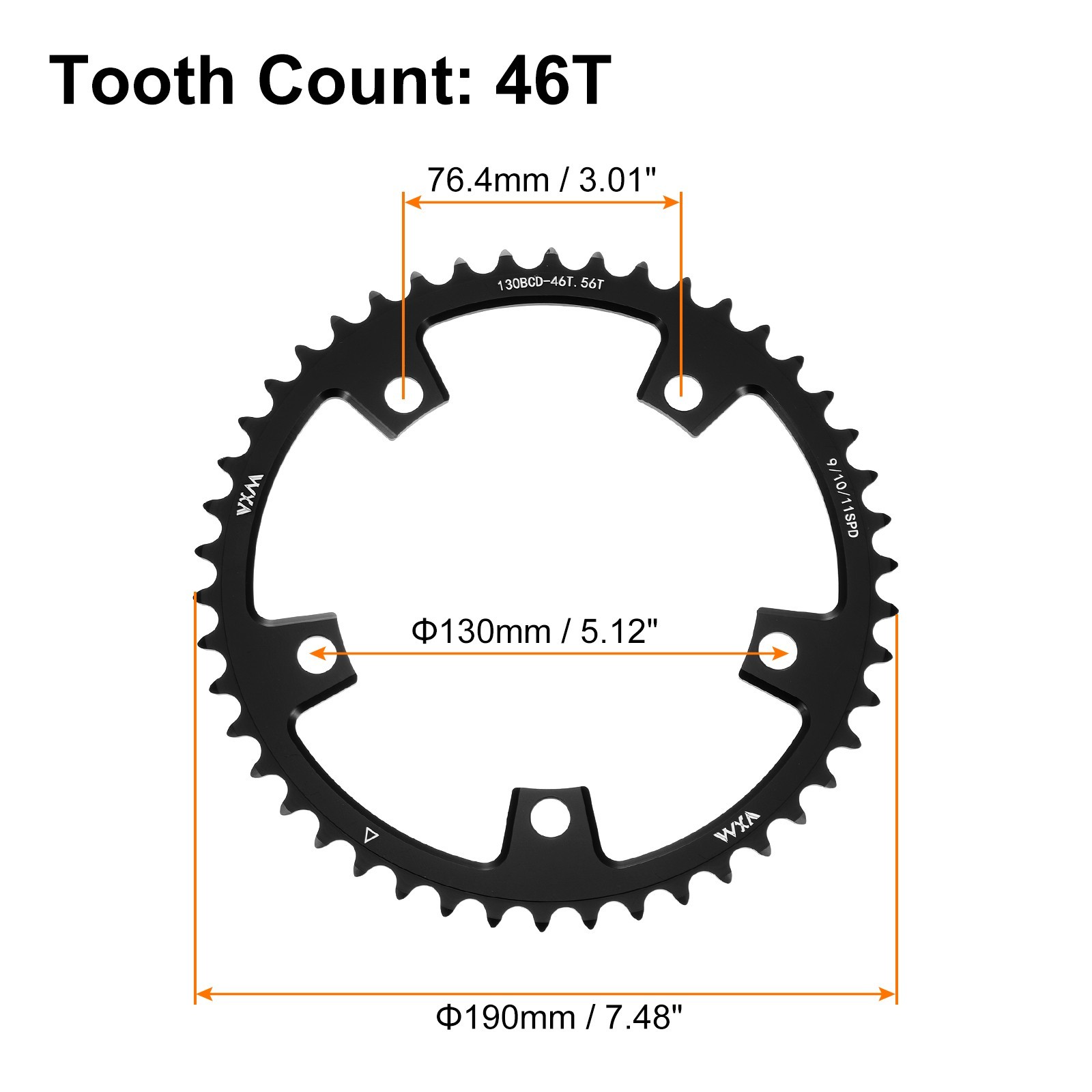 130BCD Bike Chainring 46T Round Narrow Wide Single Chainring for Road Bike