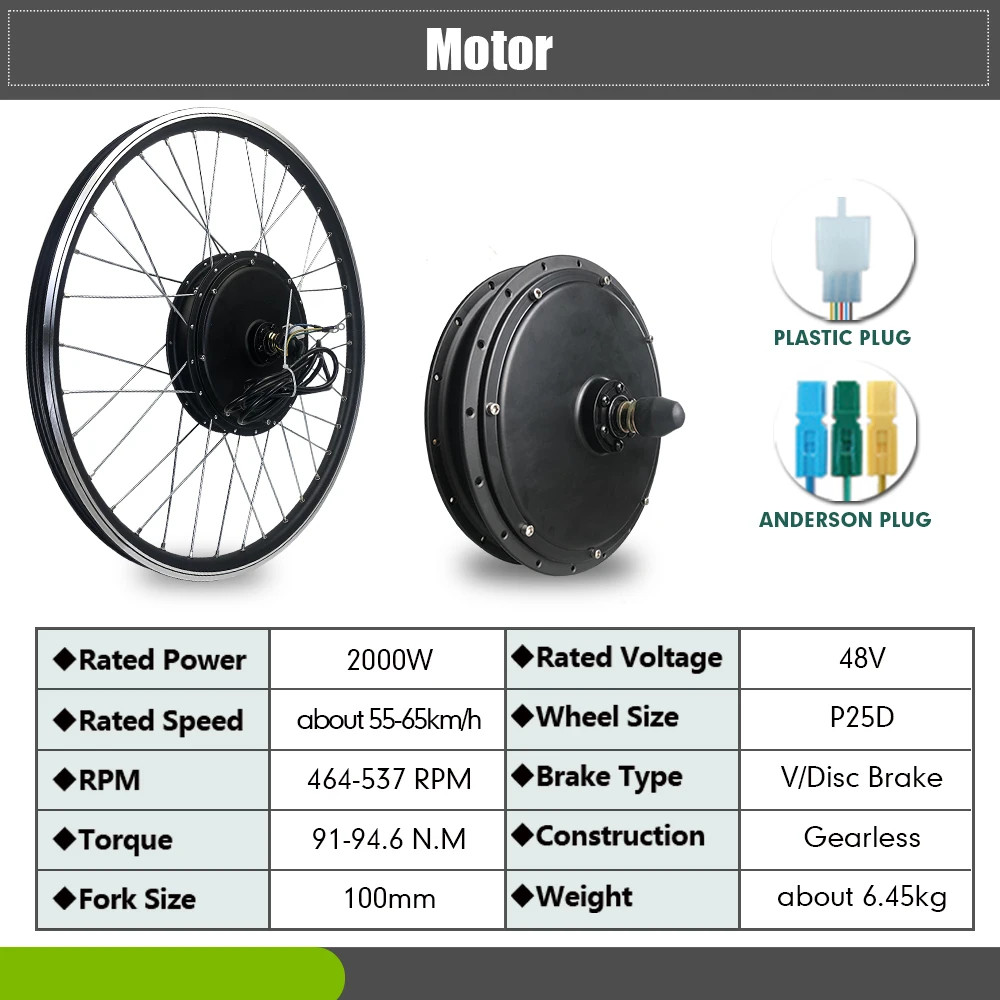 48V 2000W Mountain E-bike Front Drive Brushless Gearless Motor 20-29 Inch 700C