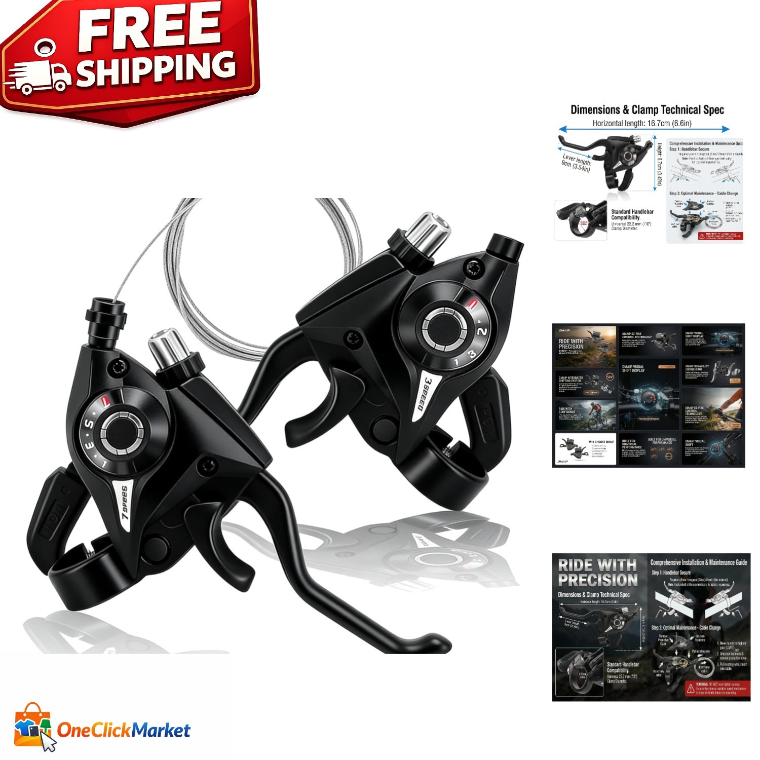 Universal Fit 21-Speed Shifter Set with Stainless Steel Cables and Easy Install