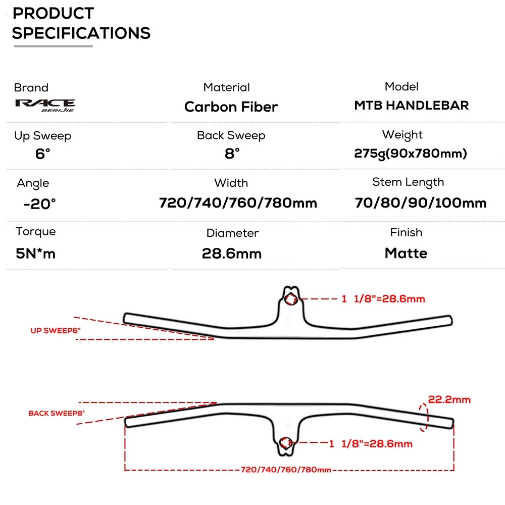 Full Carbon MTB XC Bicycle Lightweight Integrated Cockpit Handlebar with Spacers