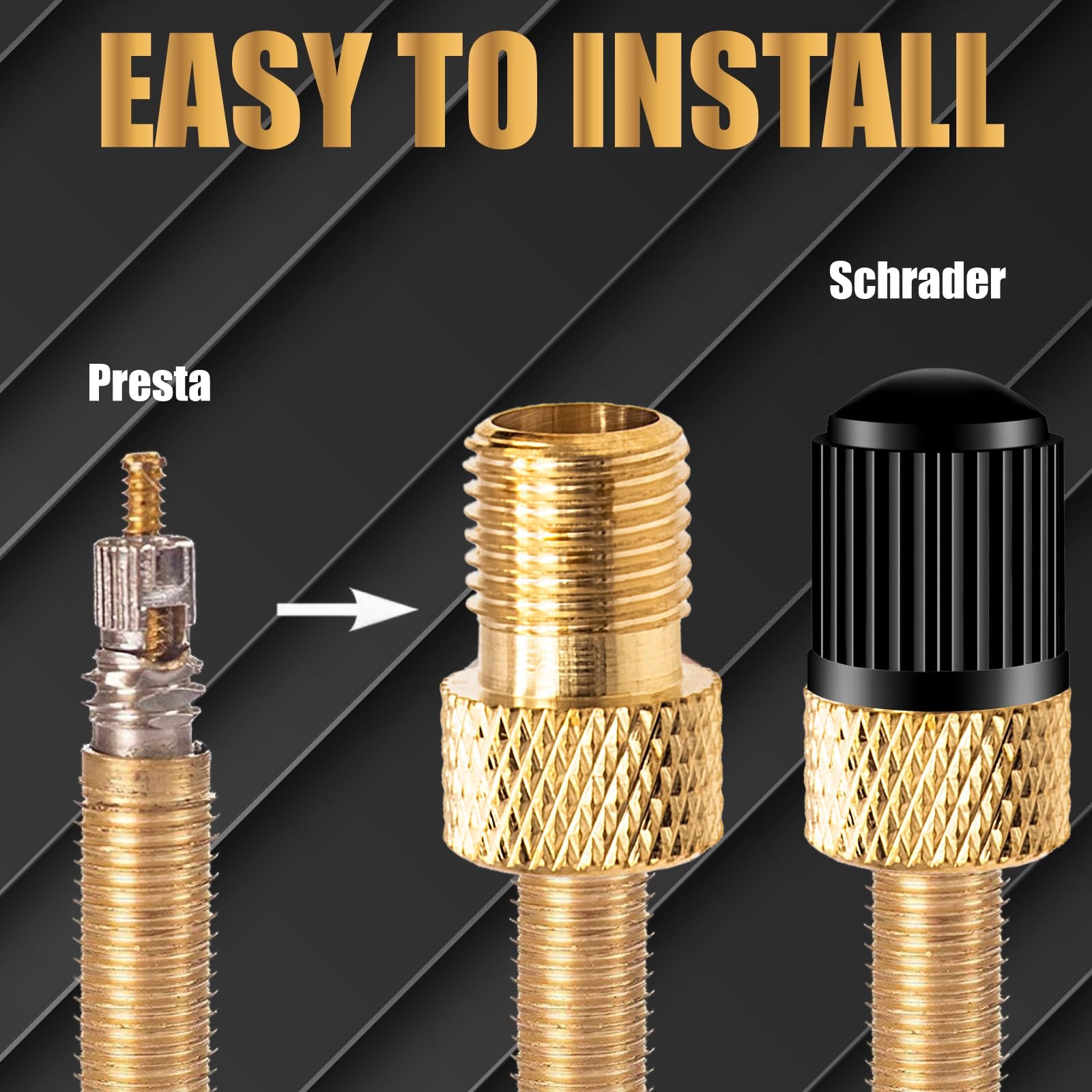 2PCS Brass Presta Valve Adapter, Convert Presta to Schrader Adaptor, Inflate …