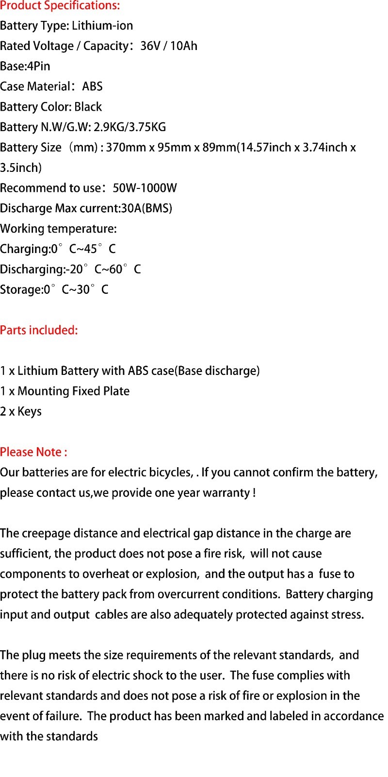 36V Ebike Battery, 4-Pin 10Ah Hailong Electric Bike Bicycle Lithium Battery 30A