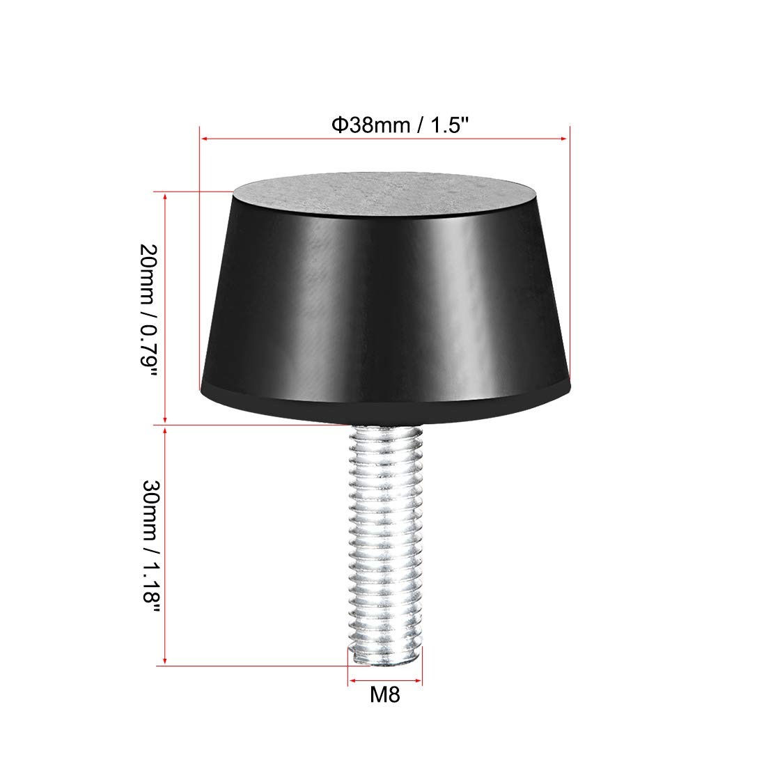 uxcell 1.5″ x 0.79″ Rubber Conical Vibration Isolators Mount M8x30mm, Black