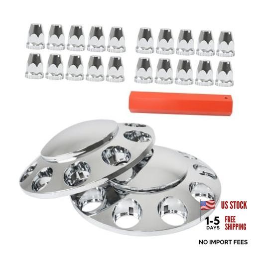 2 Chrome Front Hub Axle Cover Center Caps with 33mm Lug Nut Covers Replacement