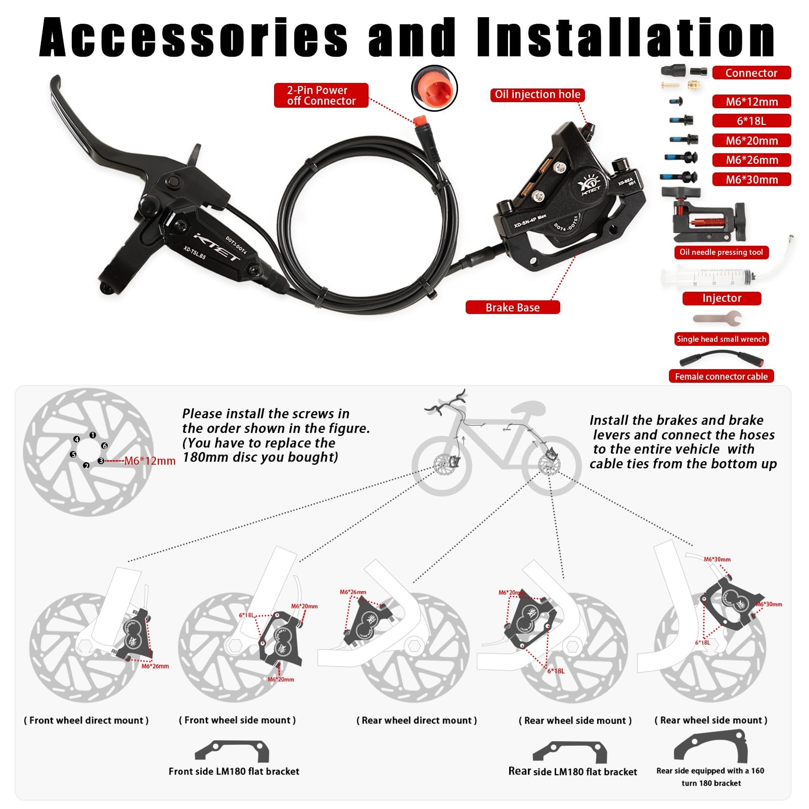 Upgrade Heavy Duty 4 Piston Hydraulic Brakes for Ebike: 2 PIN Waterproof