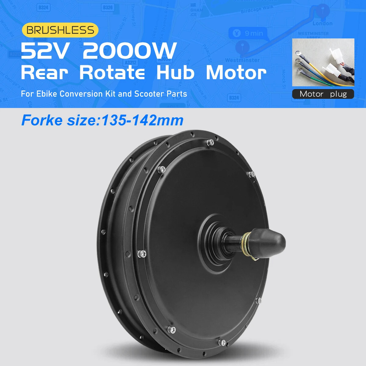 48V 52V 2000W Front/Rear Brushless Nongear Hub Motor Drive for MTB Electric Bike