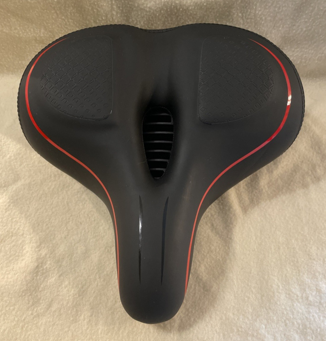 Wide Comfort Peloton Bicycle Saddle Seat Black Red Synthetic Steel New w/o Tags