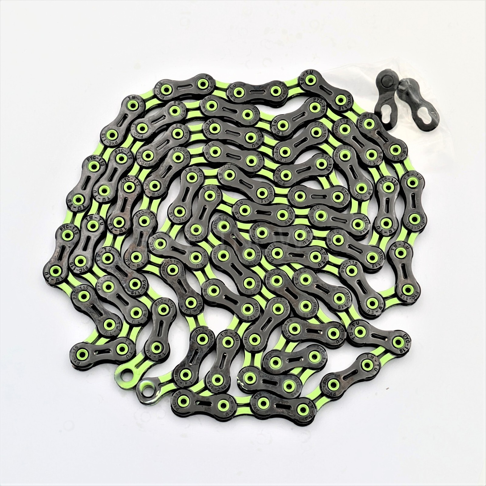 PYC DLC Hollow Ultralight 11-Spd Chain 116L,for Road/MTB/CX/Gravel, Black/Green