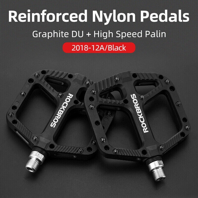ROCKBROS Bicycle Nylon Pedals Bike Wide Flat No-slip Composite Bearing 9/16″ MTB