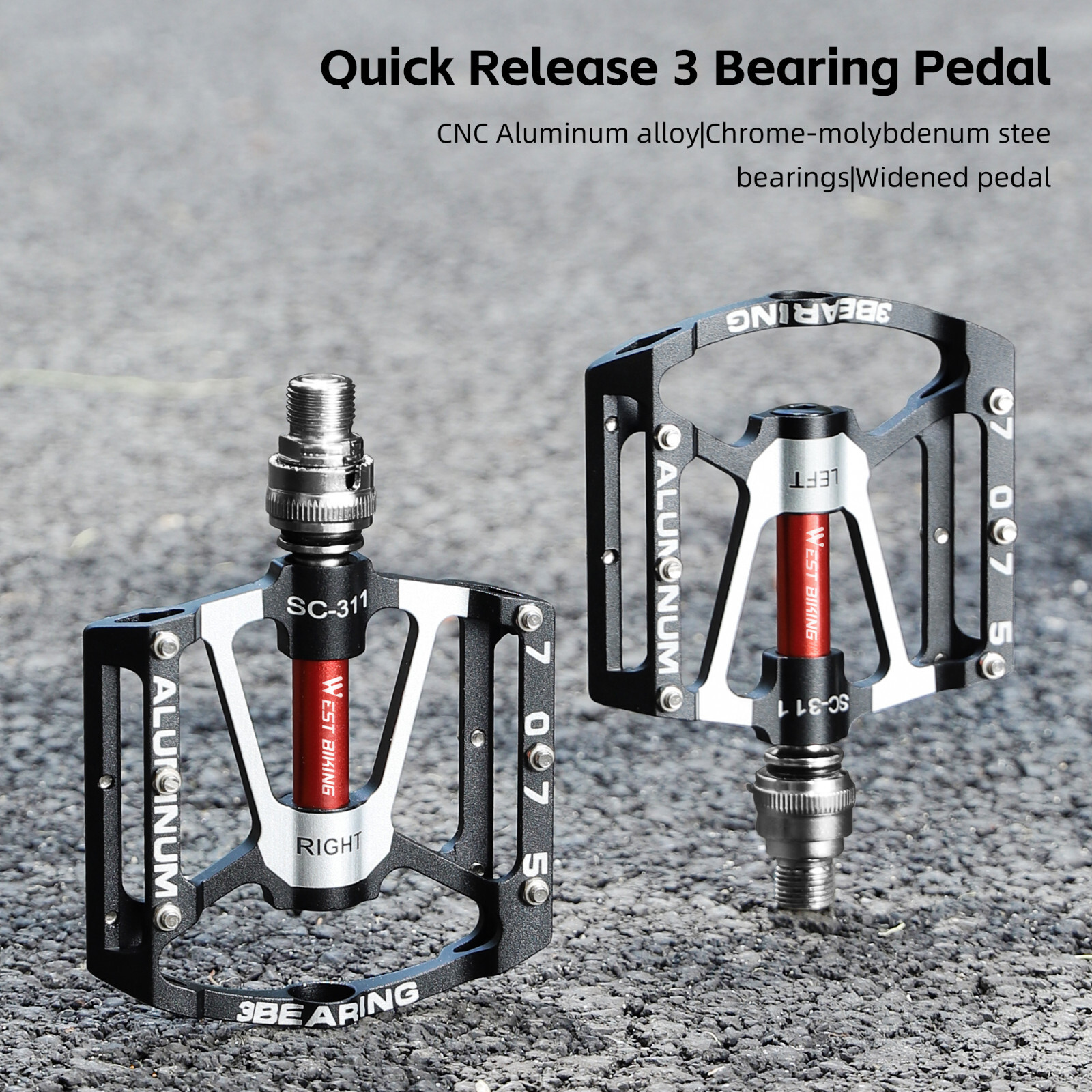 WEST BIKING 3 Bearings MTB Road Bicycle Pedals Quick Release Bike Pedals a Pair