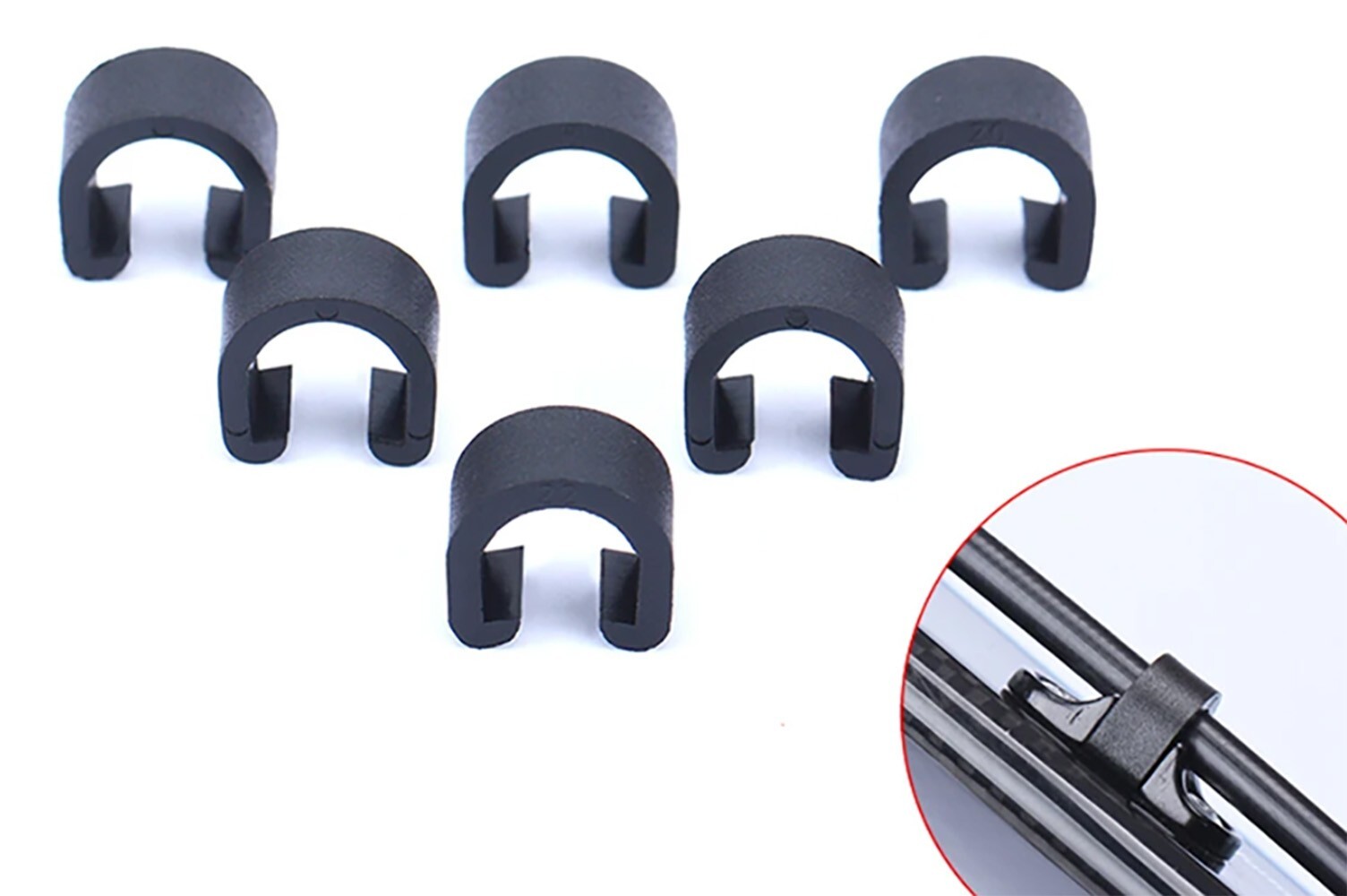 Bicycle Black Plastic C-Type Clips – Works w/ Shift & Brake Cable Housing – 10pk