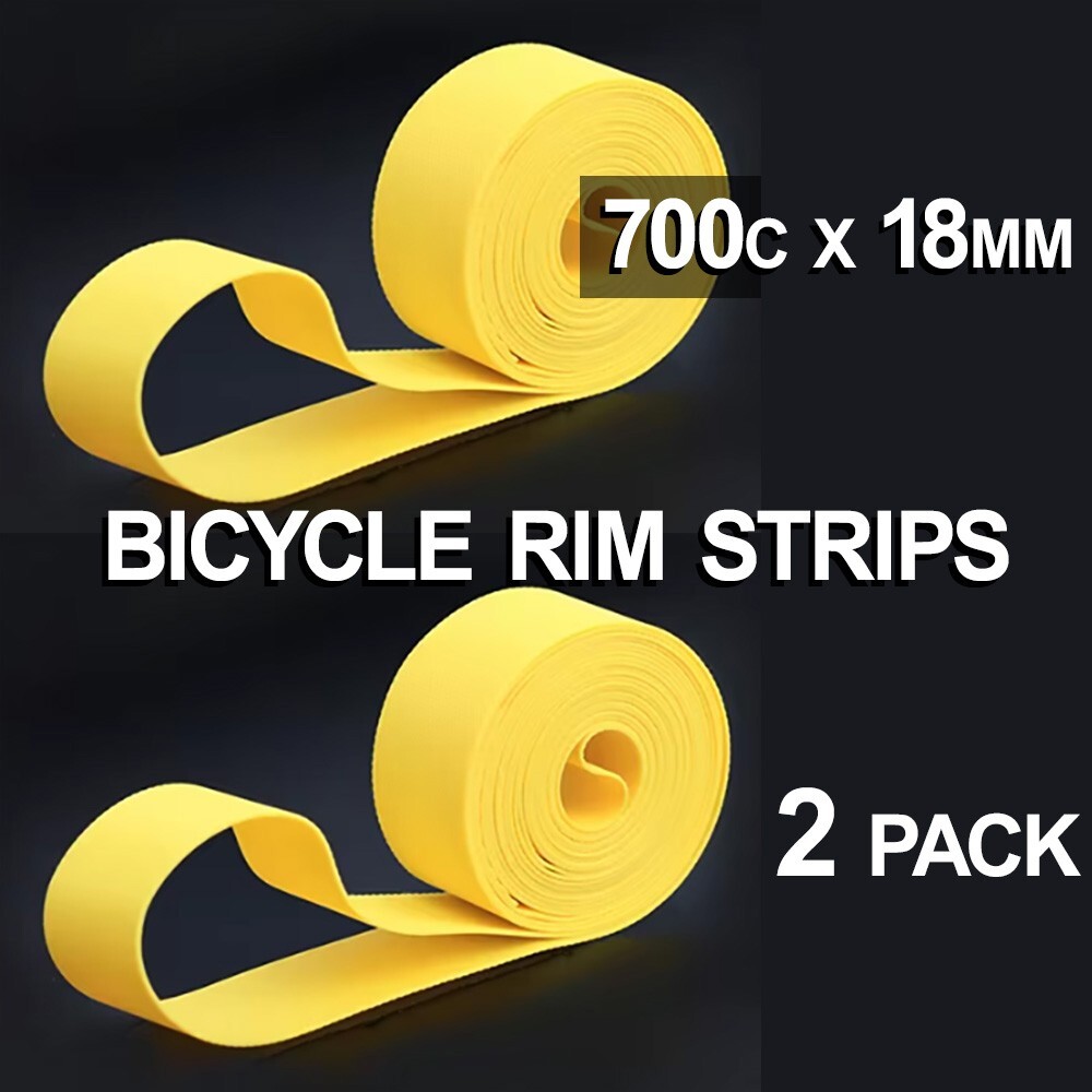 Yellow Bicycle Wheel Rim Strips – 700c x 18mm – 2 pack – Alternative to Rim Tape