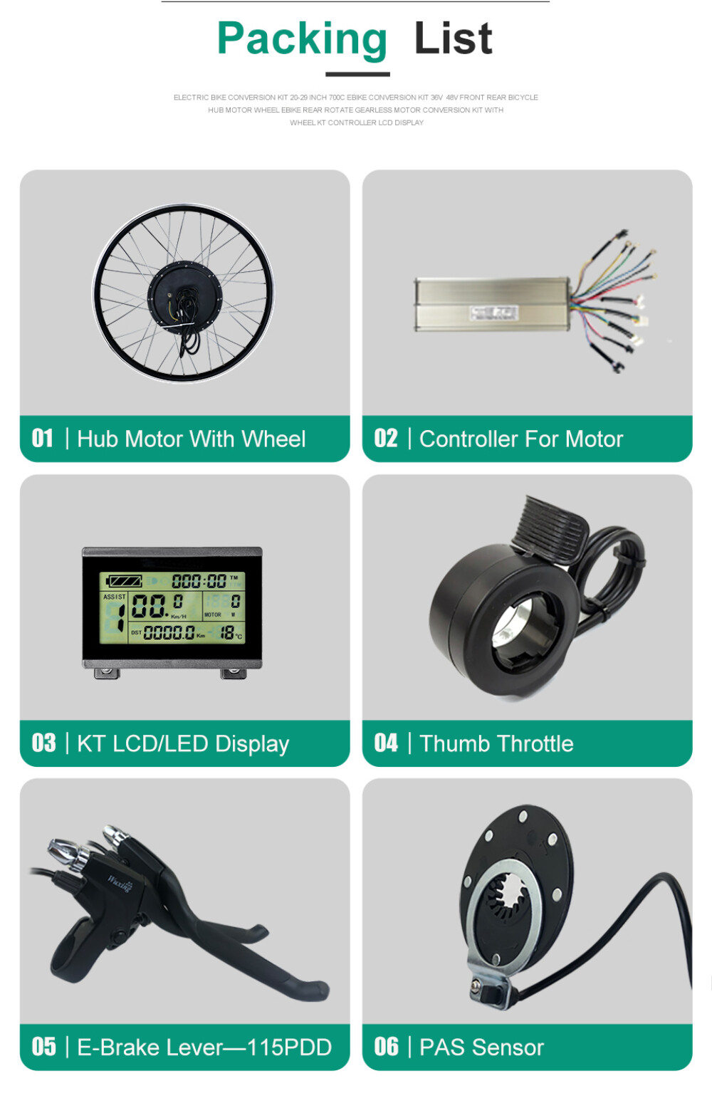 48V 2000W Electric Bike Brushless Non-Gear Front/Rear Motor Conversion Kit