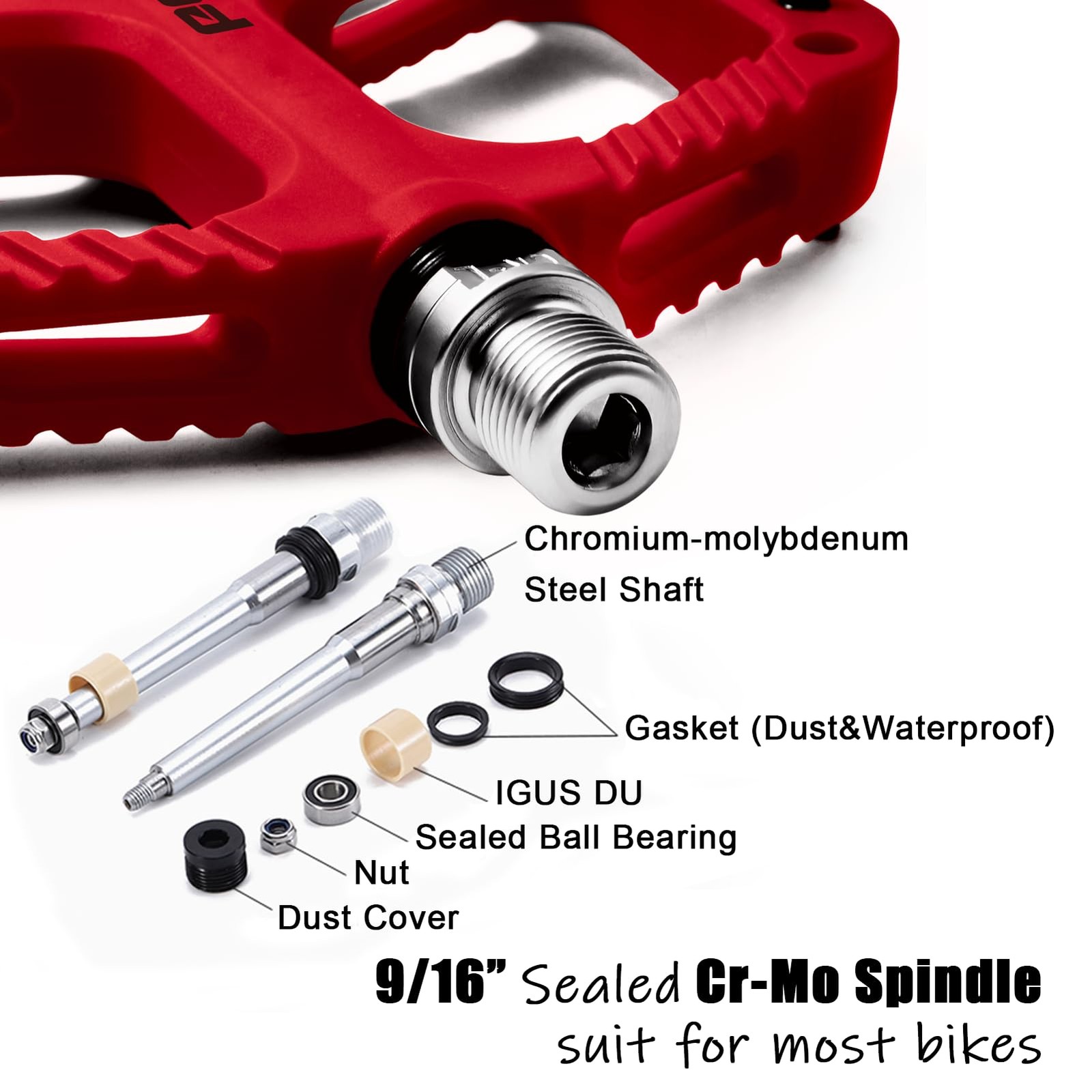 Bicycle Pedals Mountain Bike Adult Platform Flat Pedals Wide Bearing Red