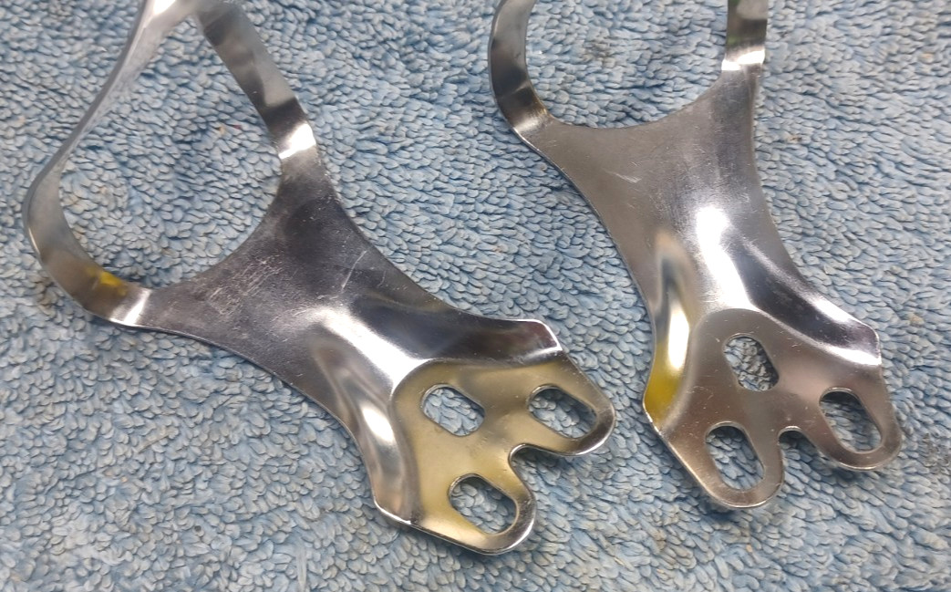 used, VGC Pair, Shimano Dura-Ace EX/AX, 3 Hole, Large Stainless Steel Toe Clips
