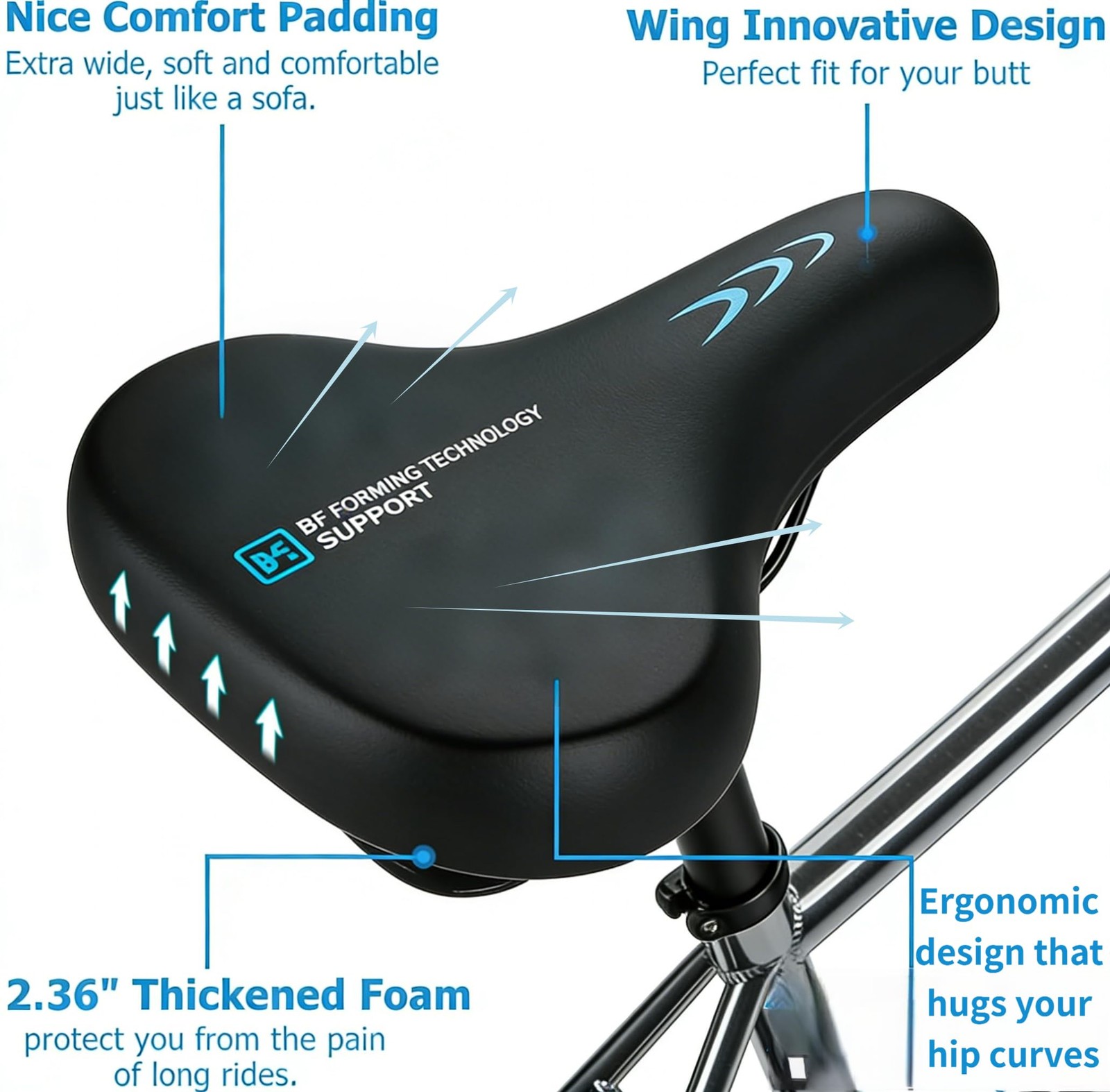 XIAOTINGZI Oversized Ergonomic Comfort Bike Seat 9.7″x8″, Ascent Saddle 2.0, …