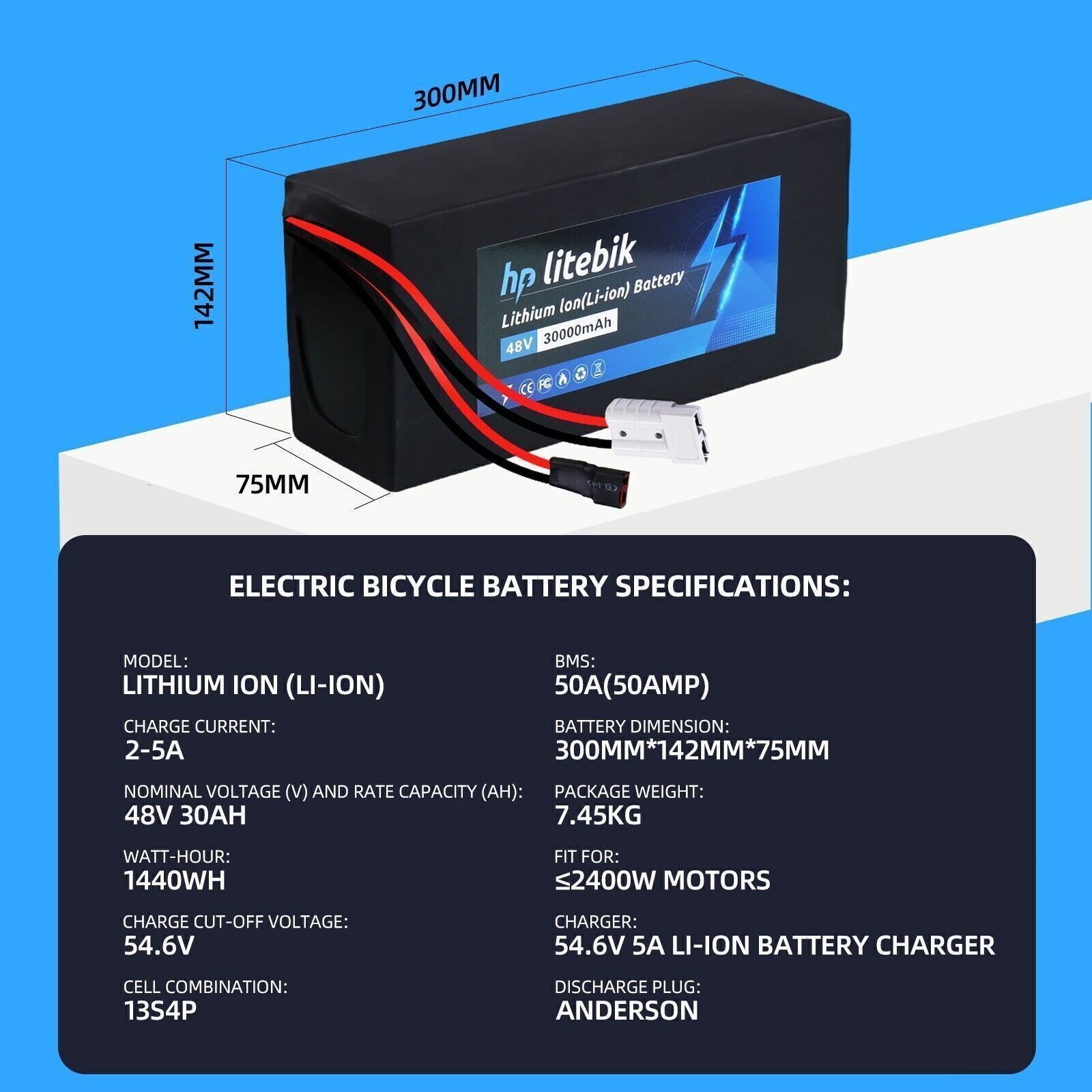 48V 52V 60V 72V 20Ah 30Ah Ebike Lithium Battery w/BMS for Electric Bike Bicycle