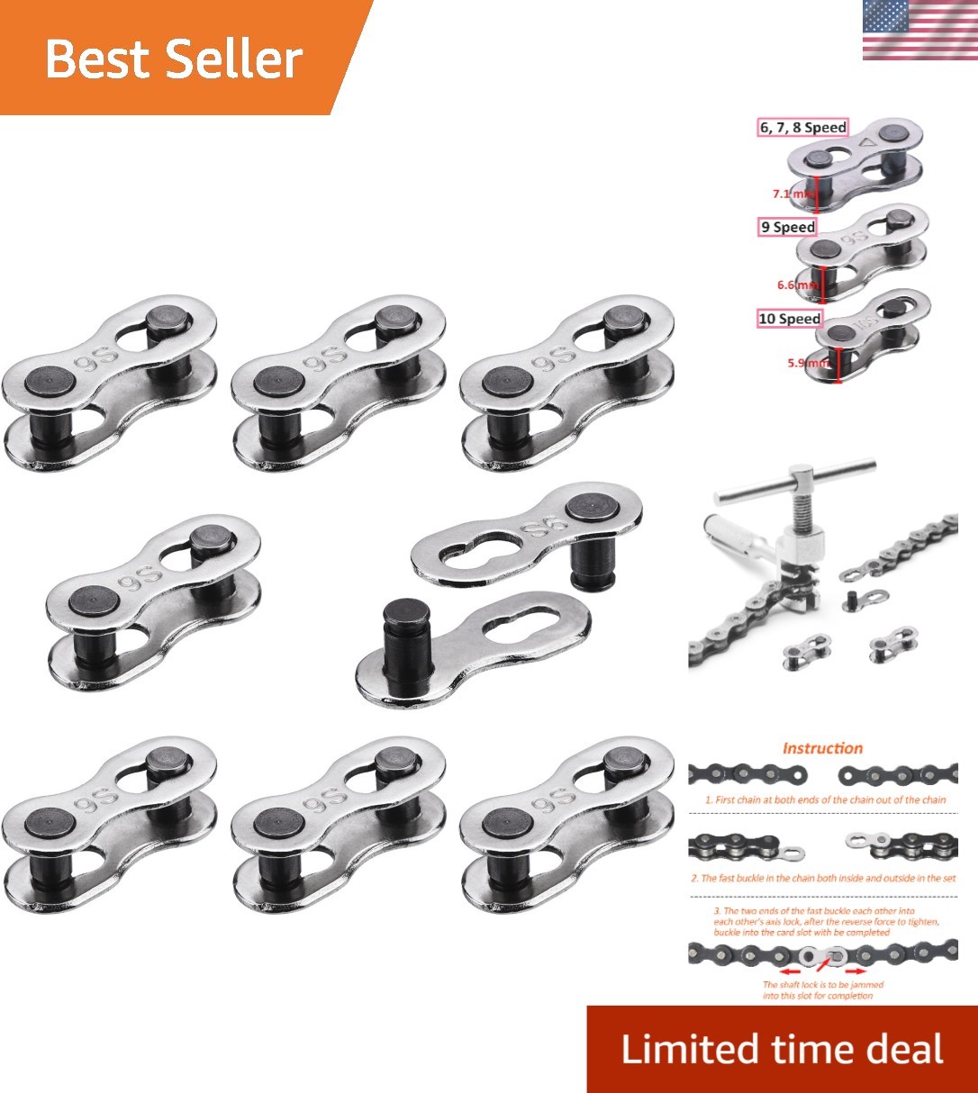 8 Pairs Stainless Steel Bicycle Missing Link – Master Link for 6-10 Speed Chains