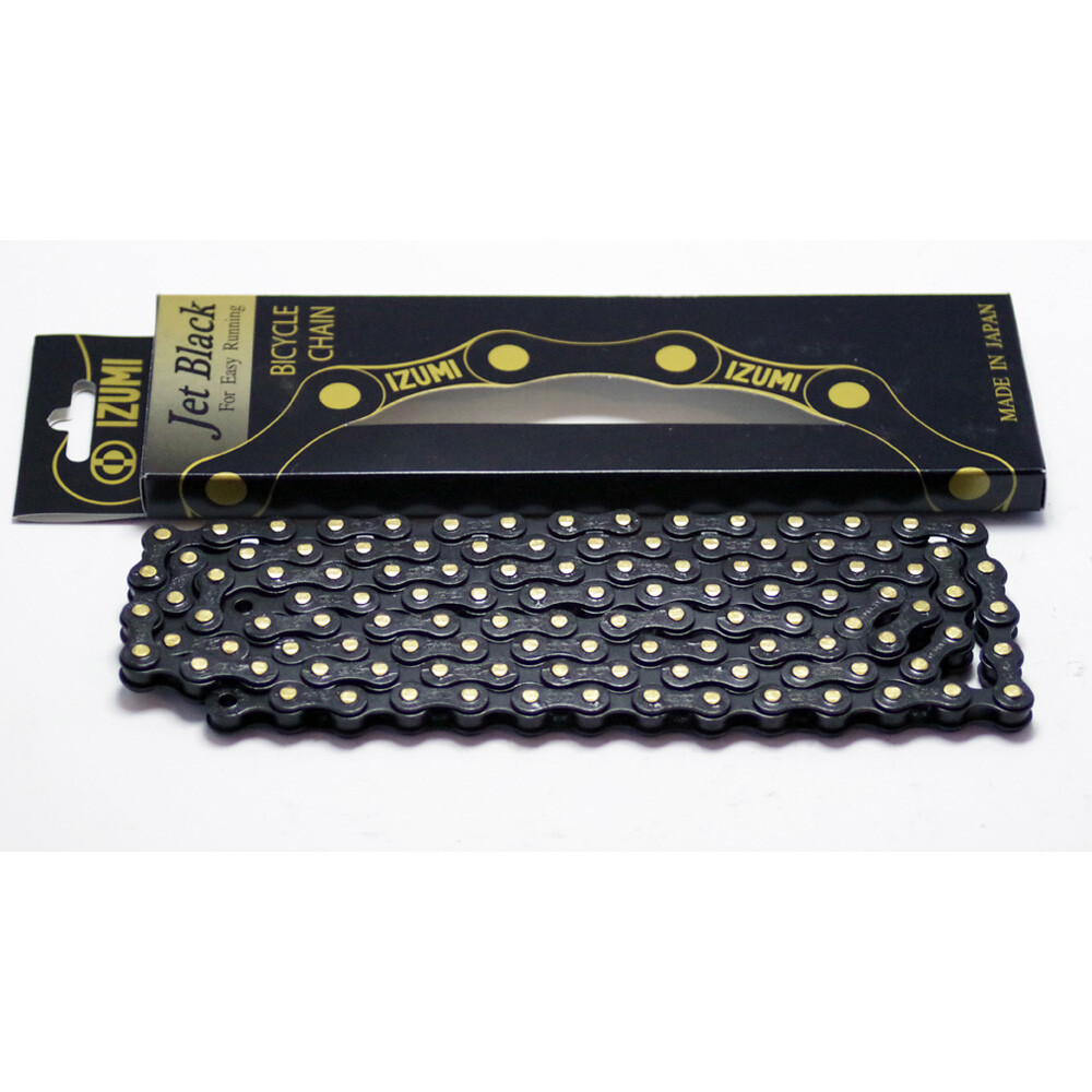 Izumi Jet Black Single Speed Chain 116L All Black Links with Gold Pins