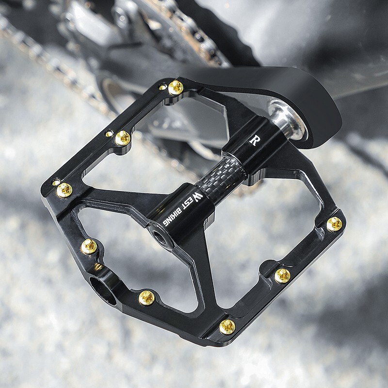 WEST BIKING Bicycle Pedals Carbon Fiber Axle 3 Bearing Bike Pedal 9/16″ Titanium