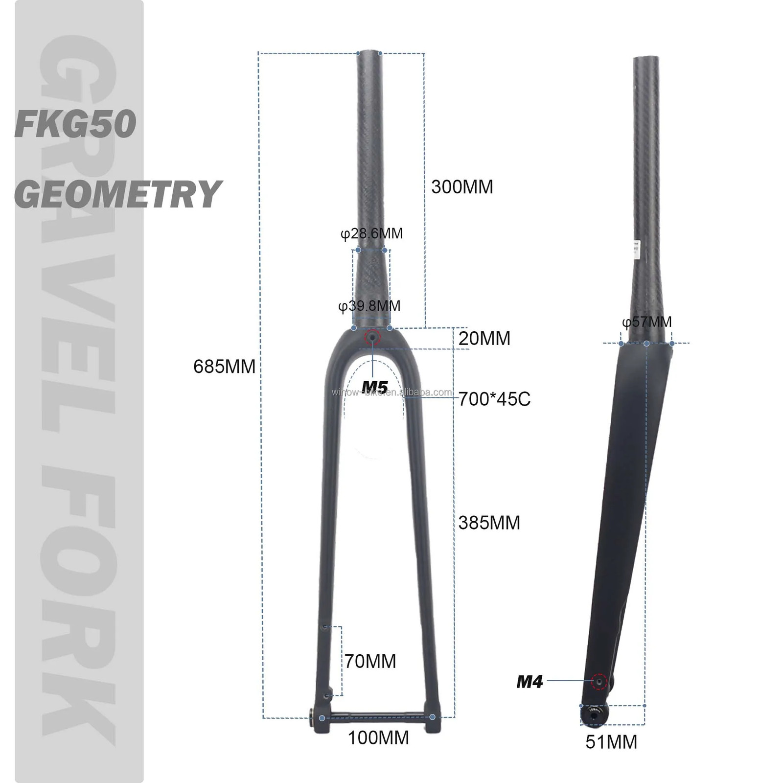 Carbon Gravel Road Bike Fork 700C 100*12mm Thru Axle Tapered Tube Disc Brake