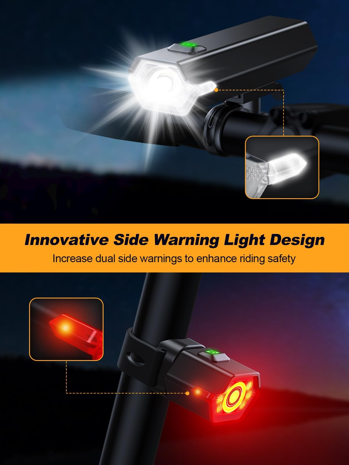 2026 New 1000 Lumen Super Bright Bike Lights with Side Light, 4+6 Modes Recha…