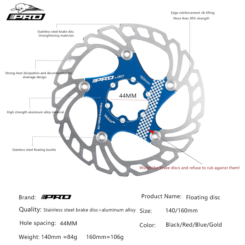IIIPRO Bicycle Disc Brake Rotor 140MM 160MM Floating Thickened Anodized Cooling
