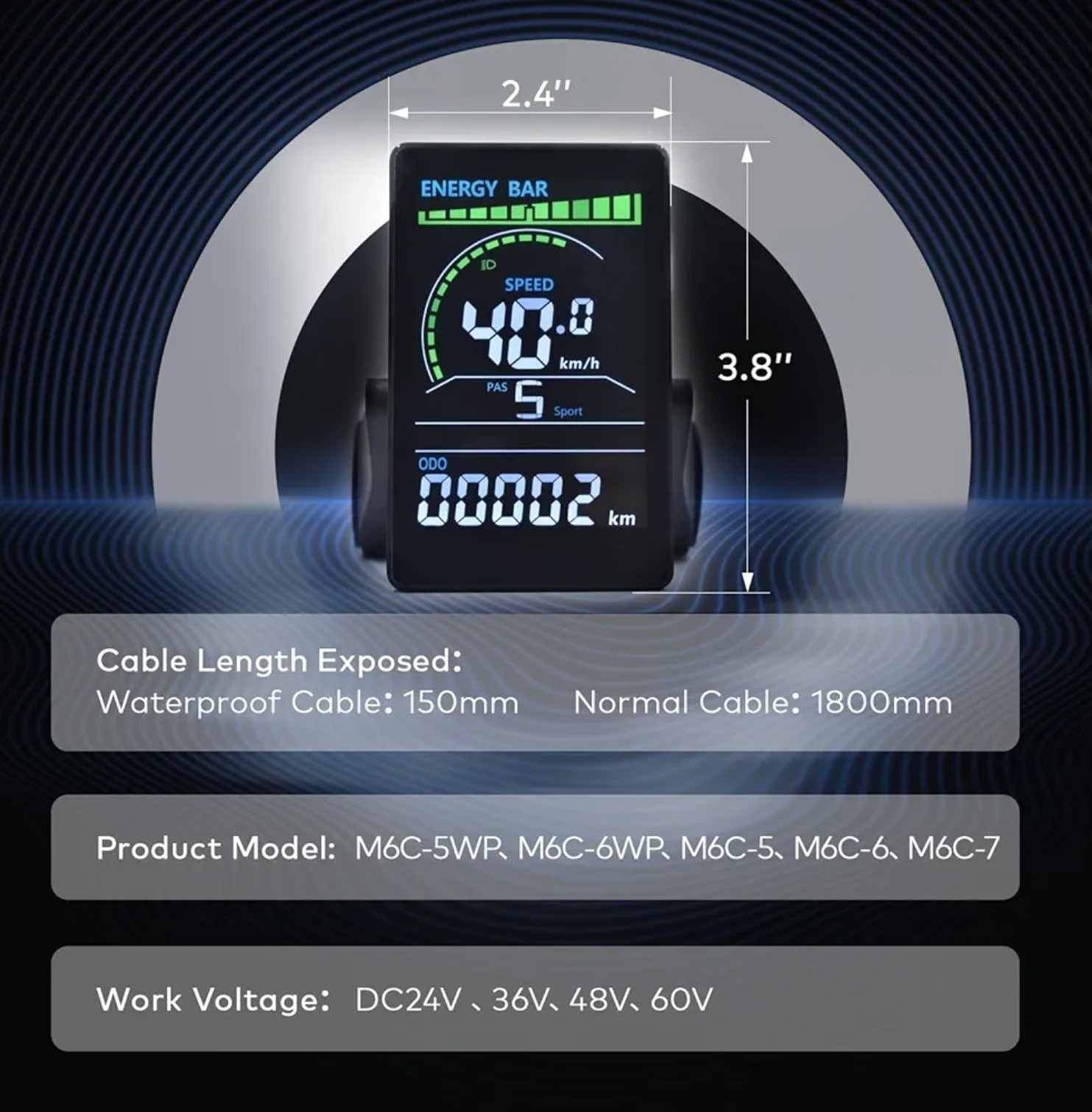 Ebike Display, UART No. 2 Protocol, 24V-60V ABS Colorful Cycling Computer 6 Core
