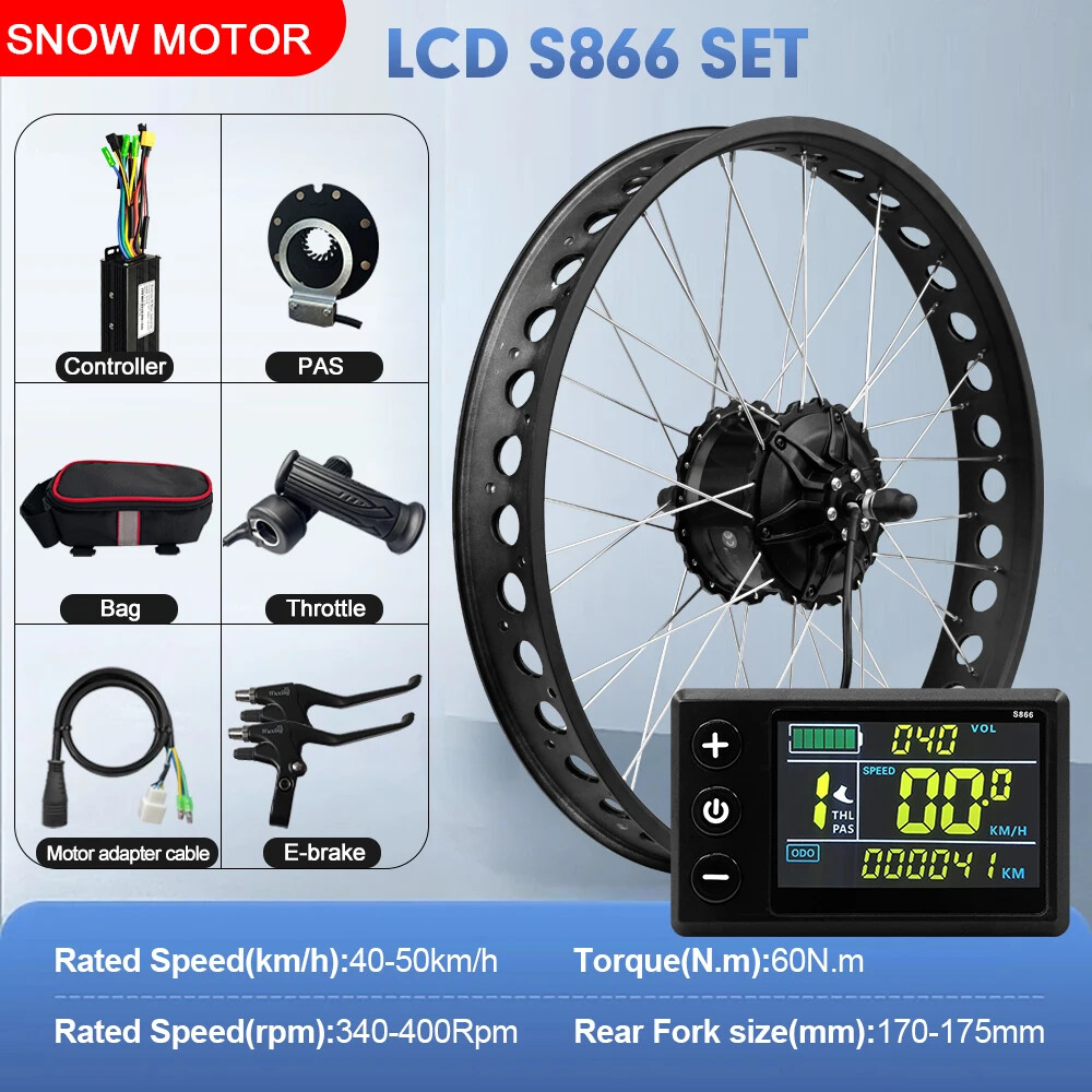 Snow Fat E-bike Conversion Kit 48V 750W Rear Hub Motor Wheel Dropout 170-175mm